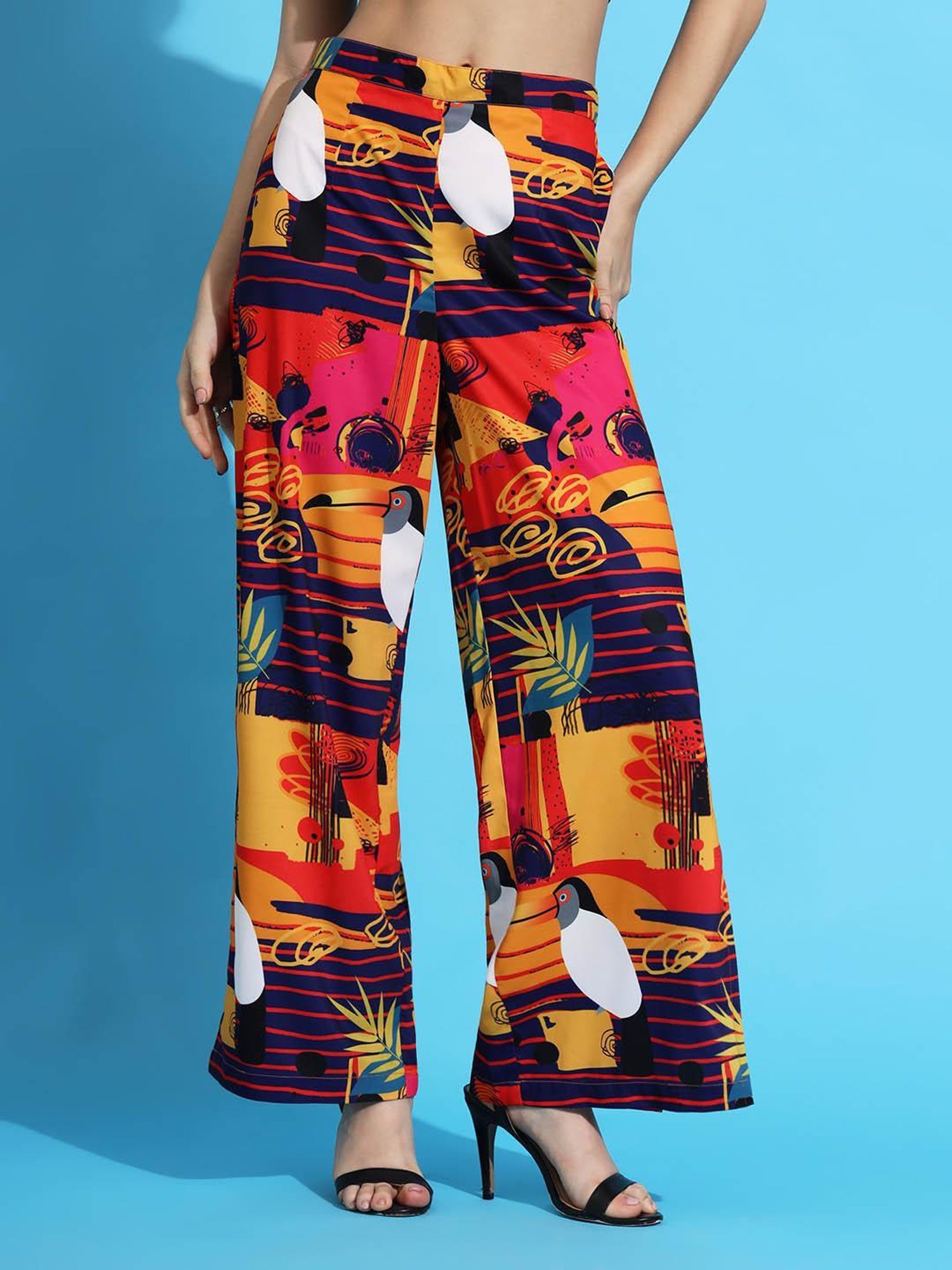 FITHUB Orange & Navy Printed High Rise Trousers