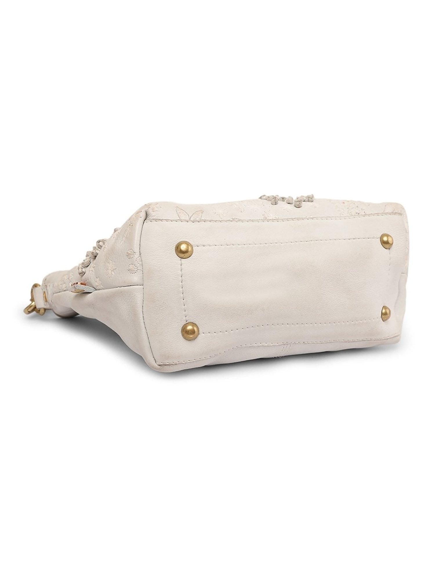 Art N Vintage Floral Bliss White Leather Embroidered Medium Handbag