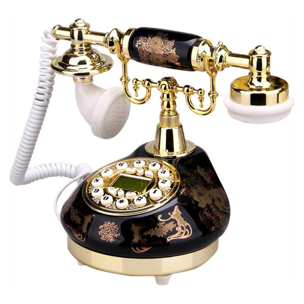 TelPal Corded Old Fashion Antique Landline Telephone Decor 1960, Wired Home Office Telephone Decor System, Ceramic Antique Style ( Black )