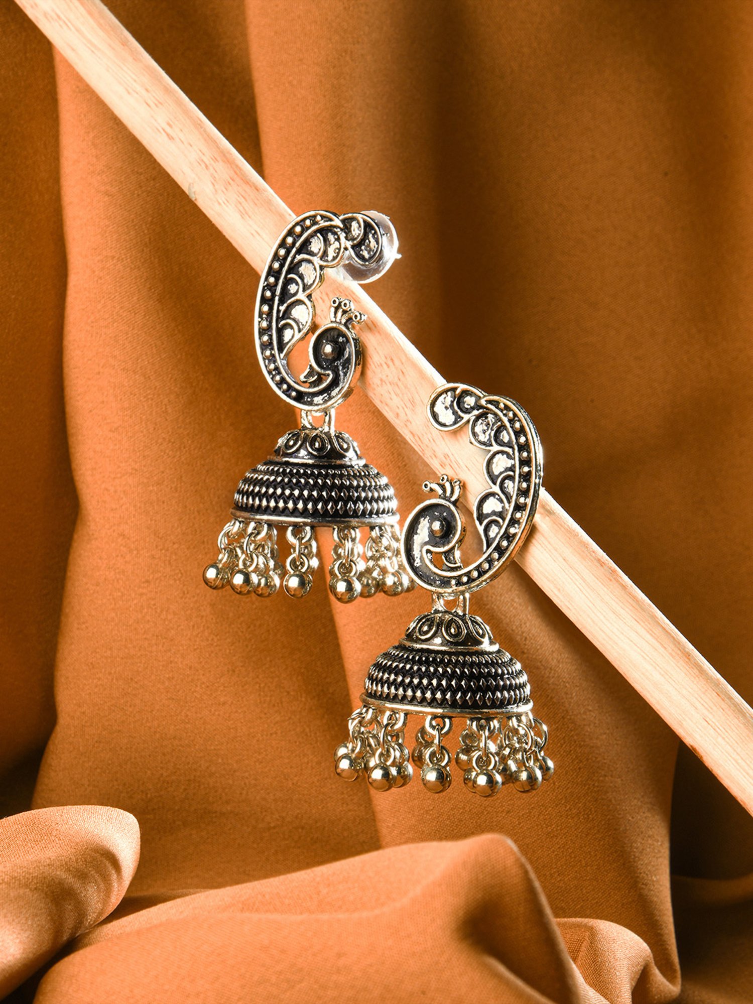 Fida Peacock Black Jhumki Earrings
