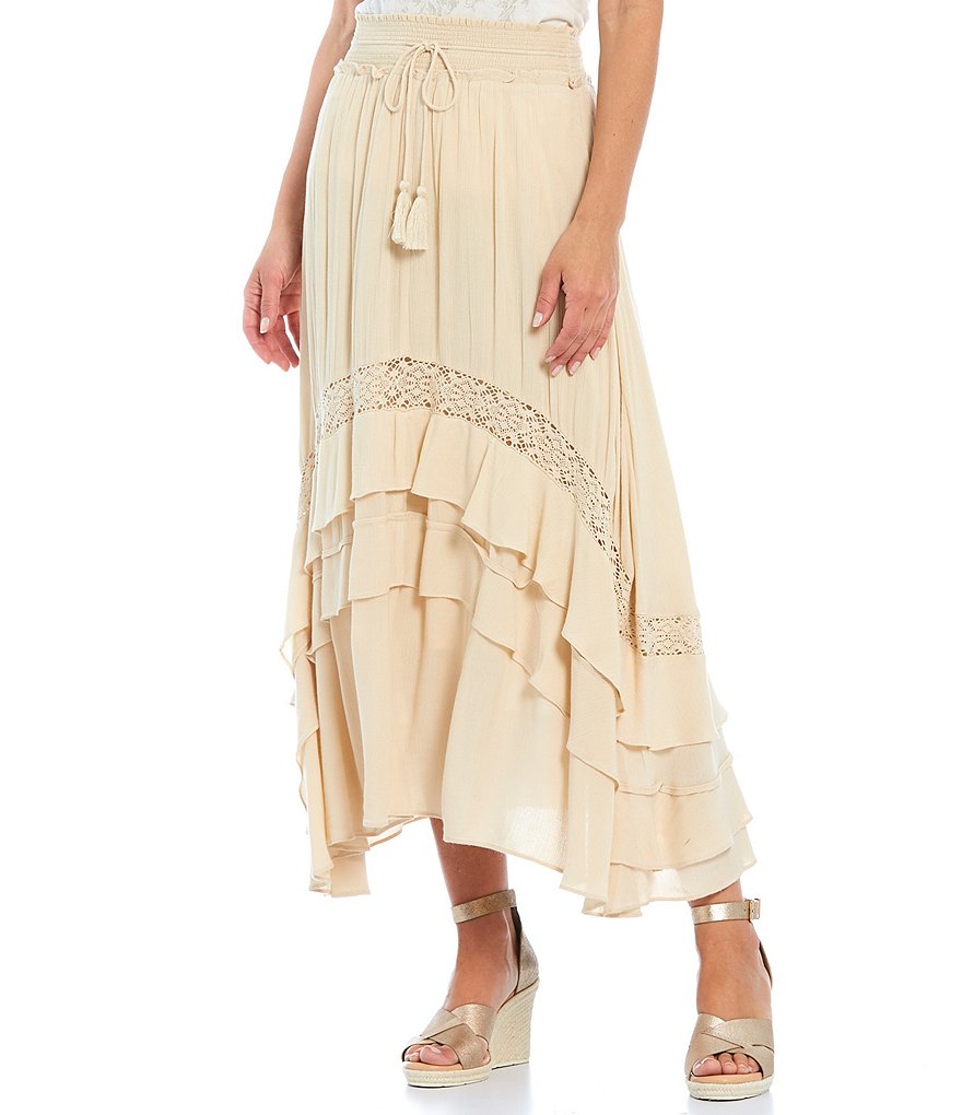 Reba Crinkled Crepe Lace Inset Ruffle Skirt