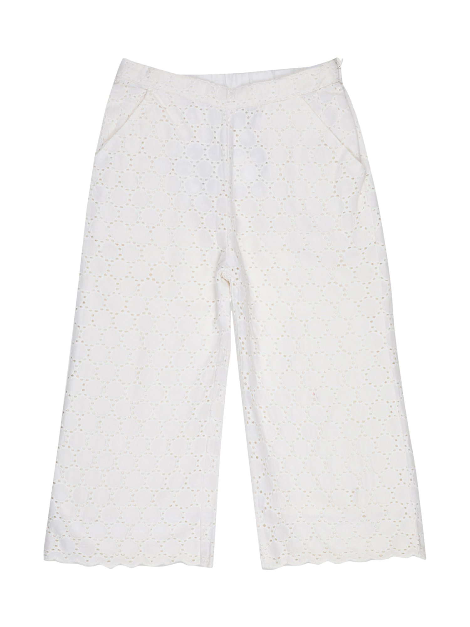 Elle Girls Off White Cotton Textured Trousers