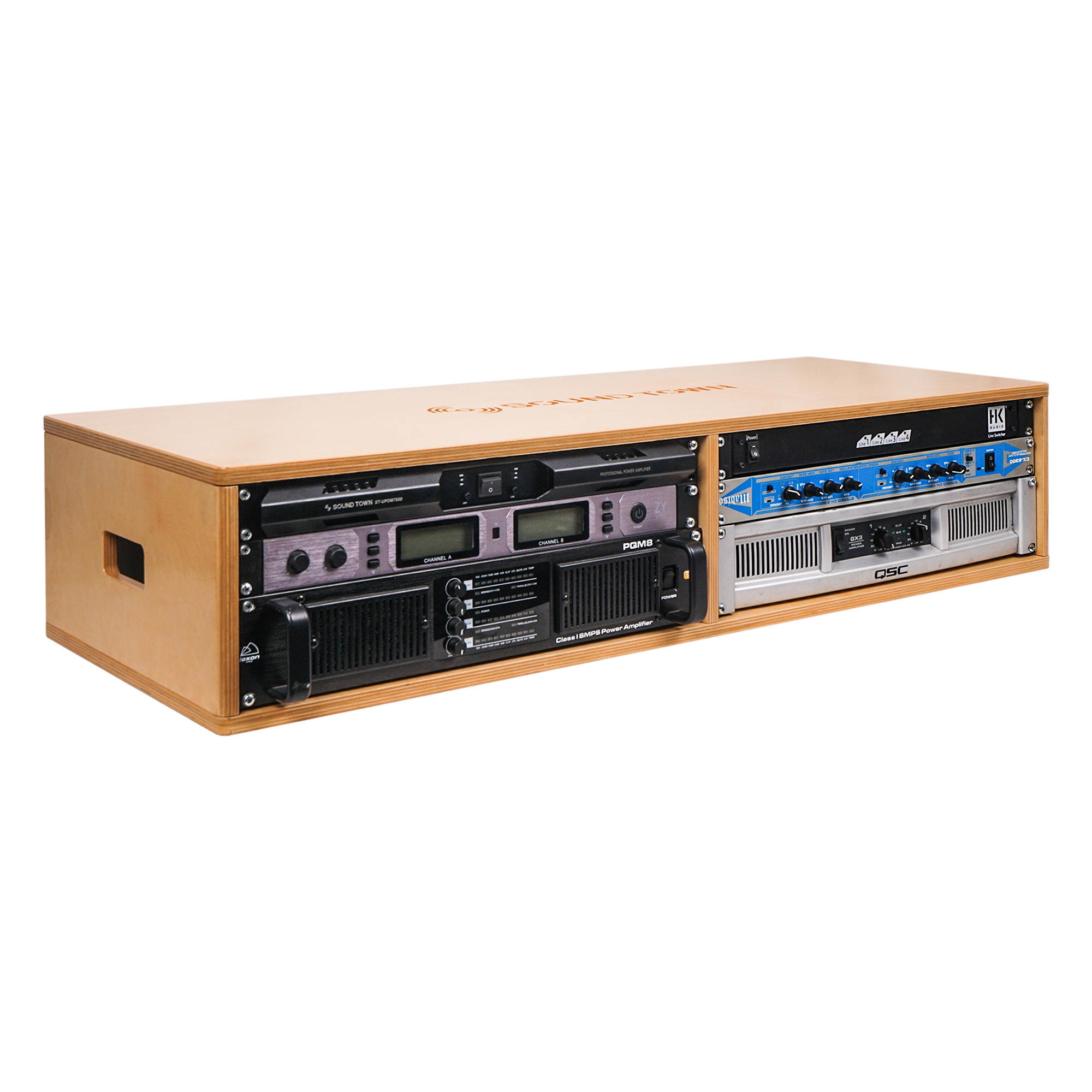 Sound Town DIY 2 x 4U Studio Rack, Plywood, Golden Oak For Recording Room, Home Studio (SDRK-D4)