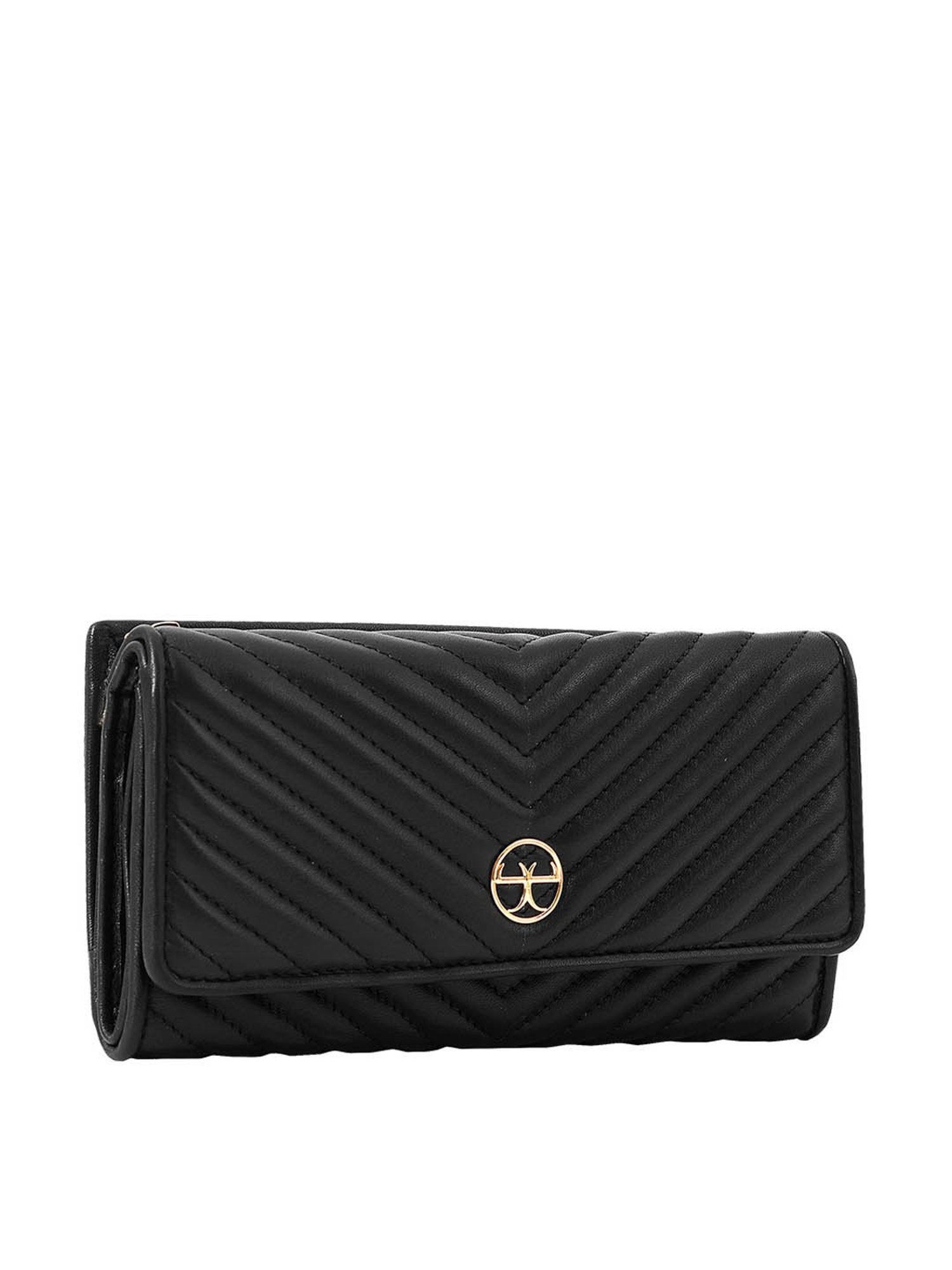 Eske Black Quilted Tri-Fold Wallet for Women