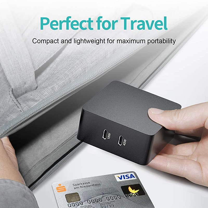 63W USB C Wall Charger with 45W Power Delivery Foldable Plug Charging Adapter with 66ft Type C Cable for MacBook Pro Dell XPS Surface Go Pixelbook iPad Pro Galaxy iPhone 11 Pro Max