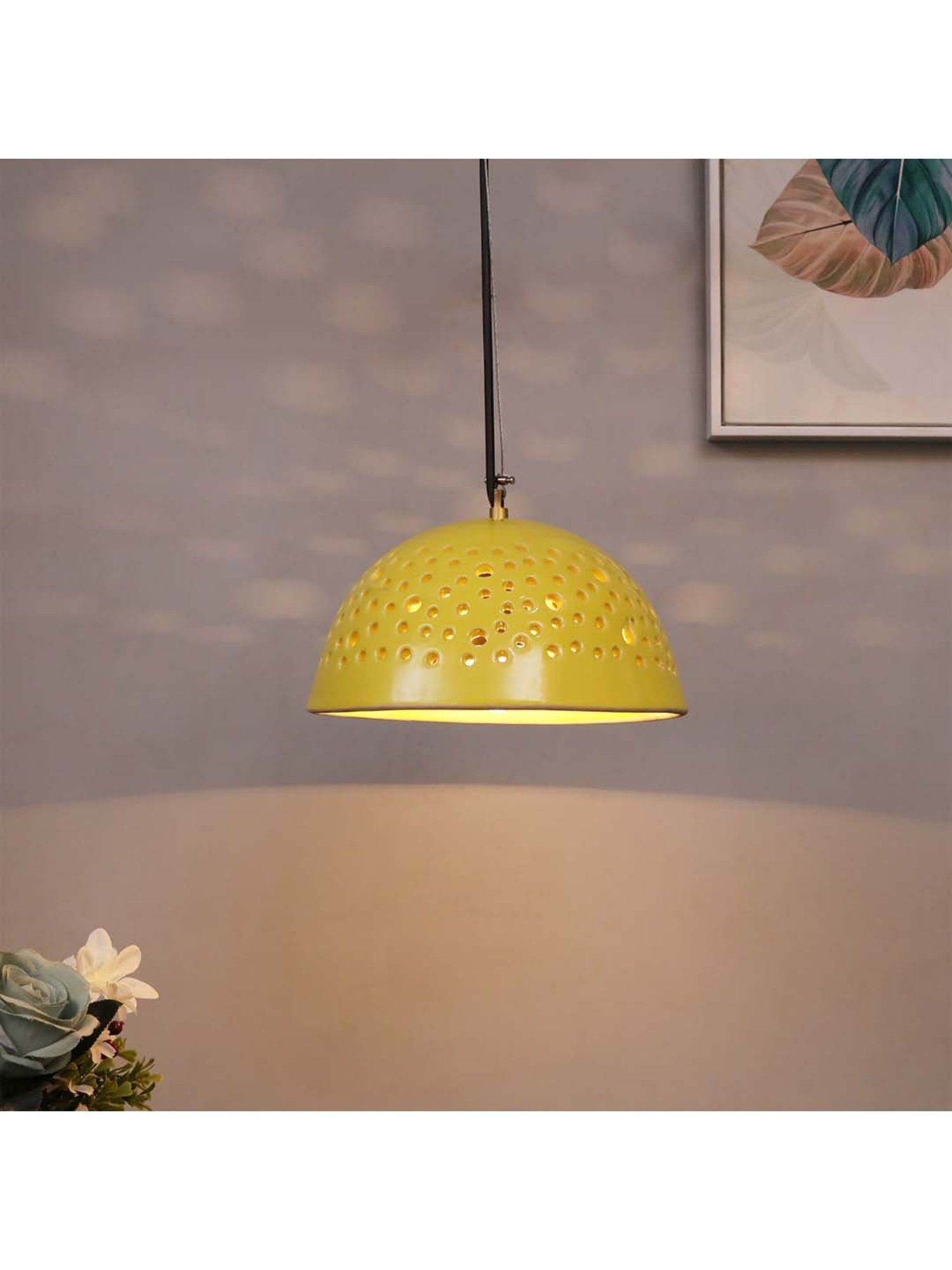 Homesake Exclusive Yellow Ceramic Pendant Light with E27 Hanging lamp- Set of 1