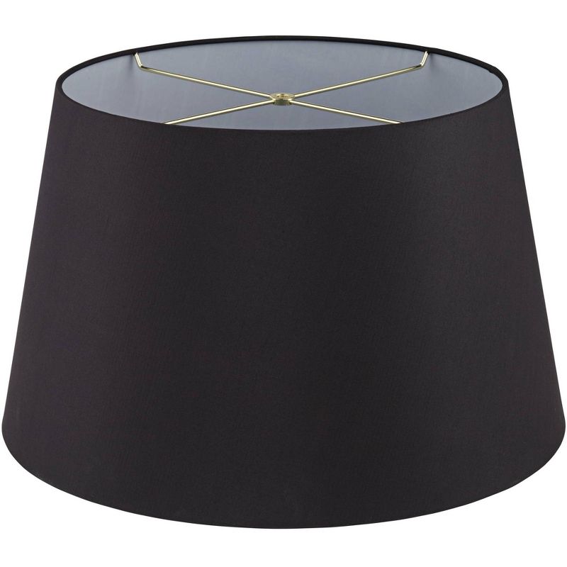 Springcrest Black Faux Silk Large Tapered Drum Lamp Shade 15" Top x 19.5" Bottom x 12" Slant x 12" High (Spider) Replacement with Harp and Finial