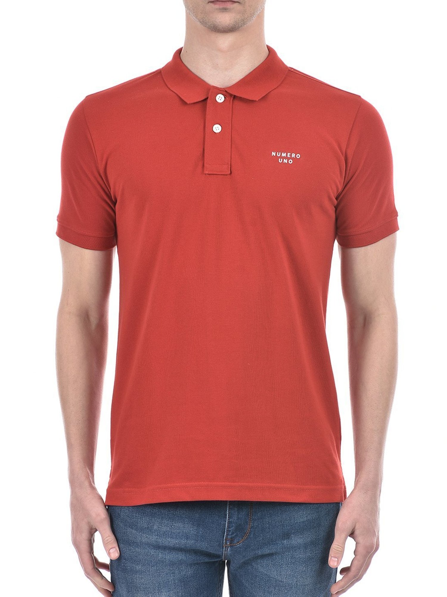 Numero Uno Cherry Red Cotton Slim Fit Polo T-Shirt