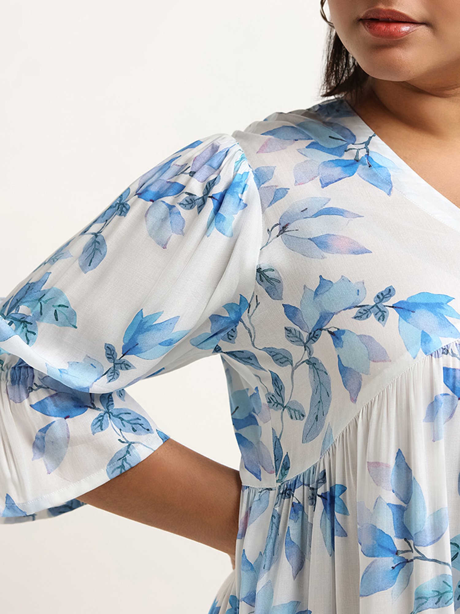 Diza by Westside Blue Printed Tiered Dress