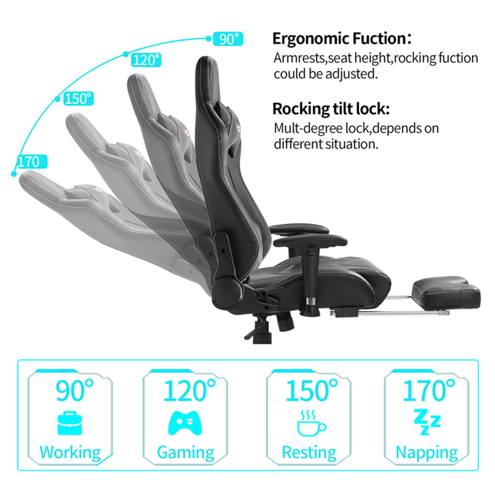 Kasorix Gaming Chair Racing Style Computer Chair with Footrest PU Leather Adjustable Gamer Chair with Headrest and Lumbar Support