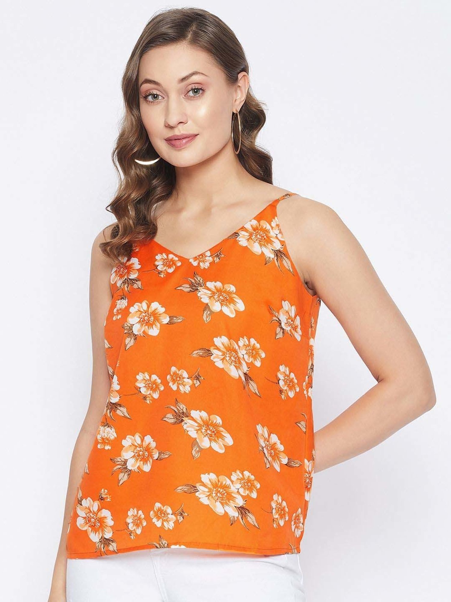 PURYS Orange Printed Top