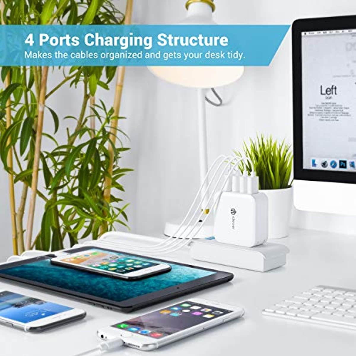 iClever USB Wall Charger, 40W 8A 4-Port Charging Station with Foldable Plug, USB Power Adapter for iPhone 11 Pro Xs/XS Max/XR/X/8/7,iPad Pro/Air 2/Mini 4/3, Galaxy/Note/Edge, LG, Nexus, HTC, and More