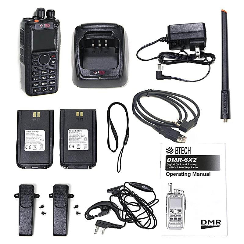 DMR-6X2 (DMR and Analog) 7-Watt Dual Band Two-Way Radio (136-174MHz VHF & 400-480MHz UHF), with GPS and Recording, Includes Full Kit with 2 Batteries, Programming Cable, and More