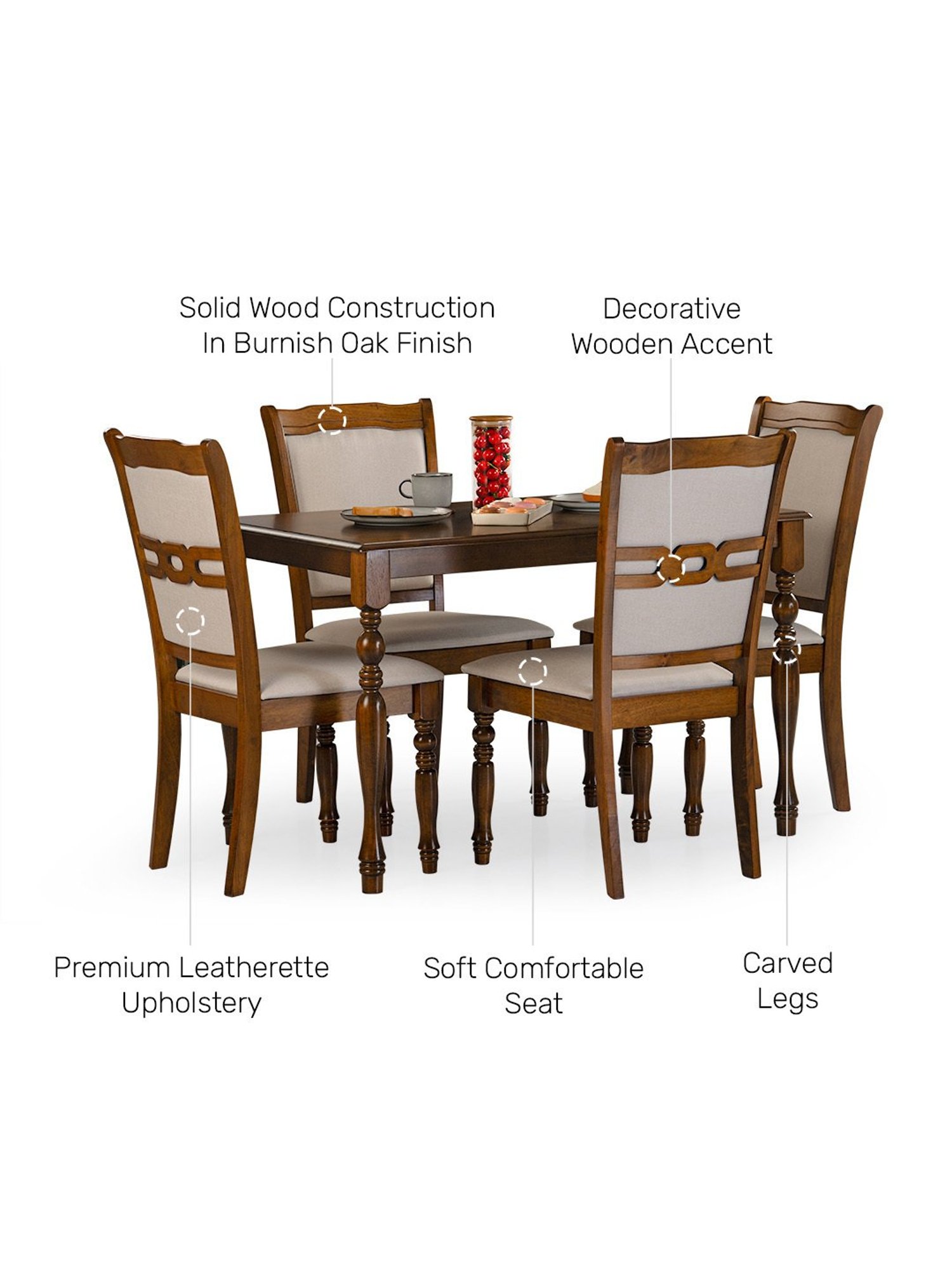 Durian Franceska Brown & Beige Solid Wood 4 Seater Dining Table Set