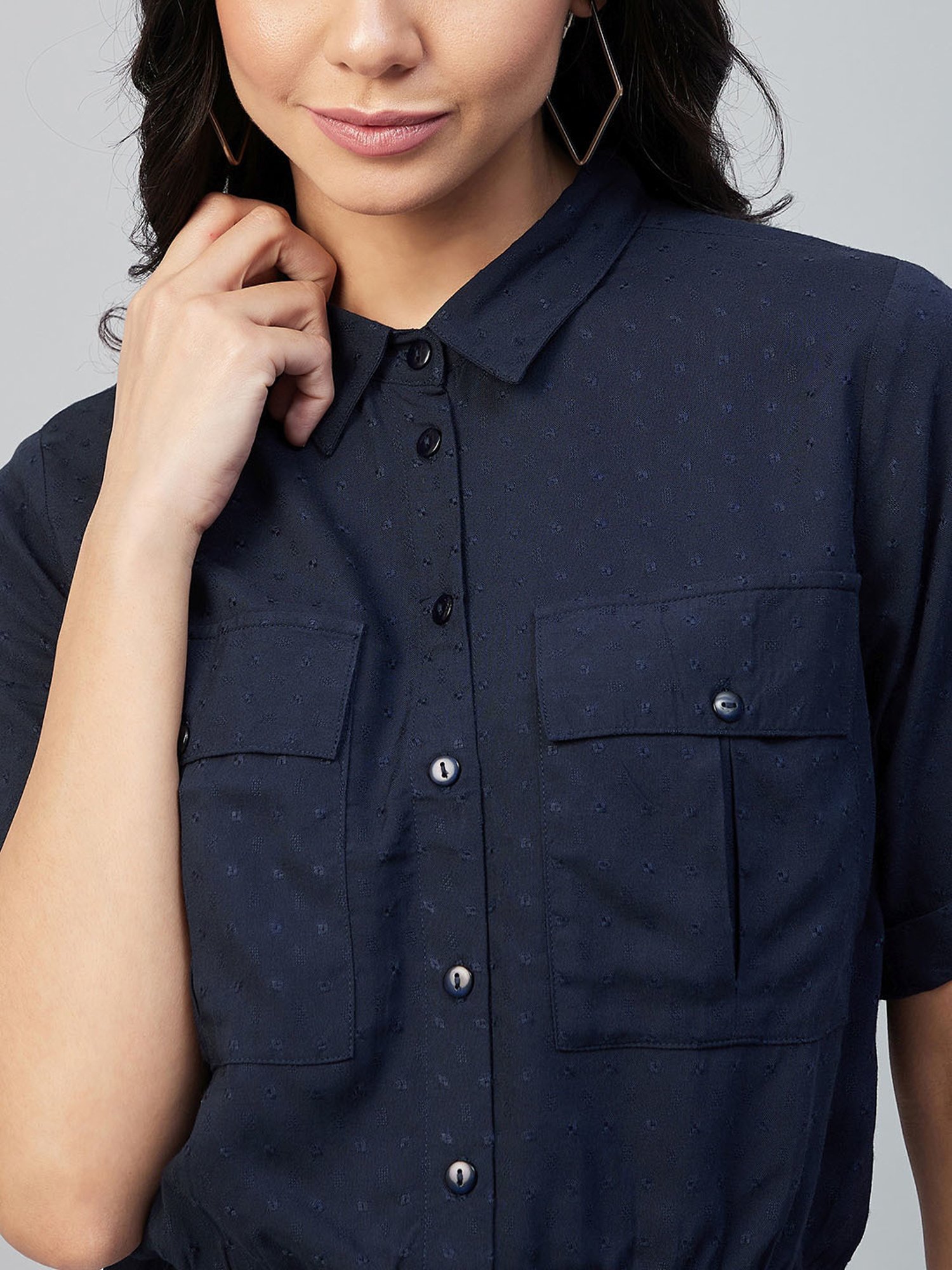Marie Claire Navy Self Design Shirt