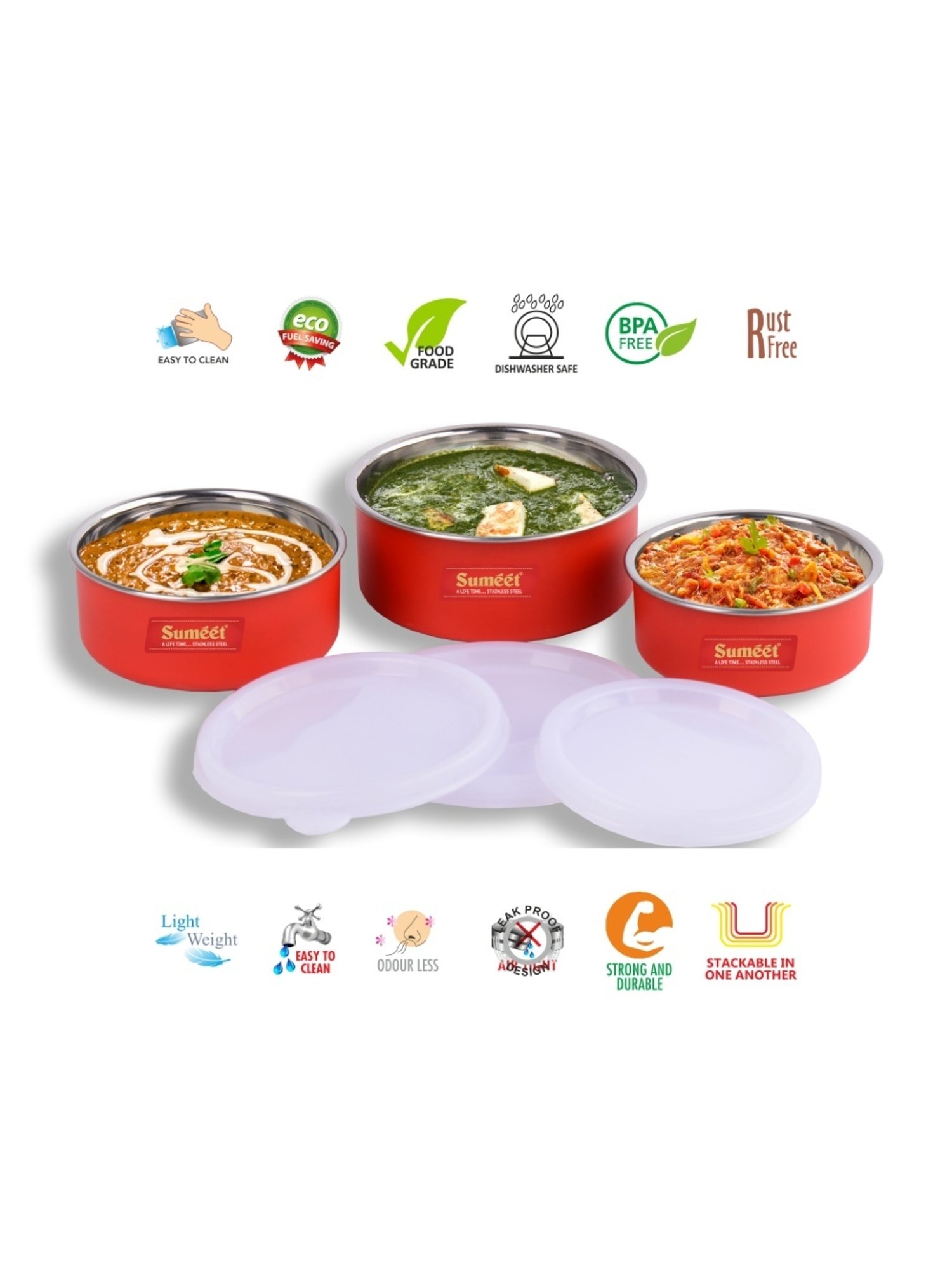 Borosil Grey Stainless Steel Lunch Box - Set of 4