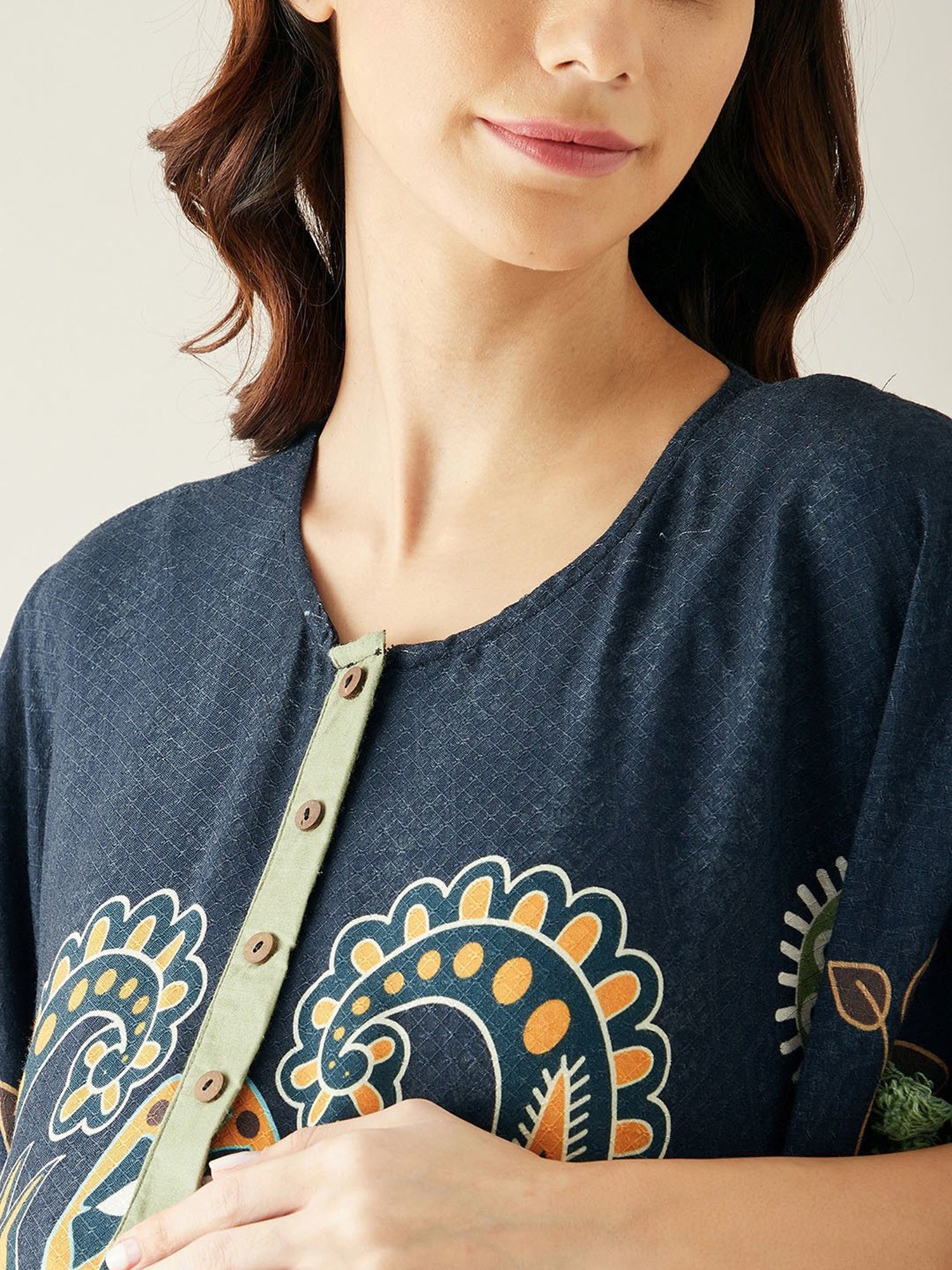 The Kaftan Company Navy Printed Maternity Kaftan Night Dress