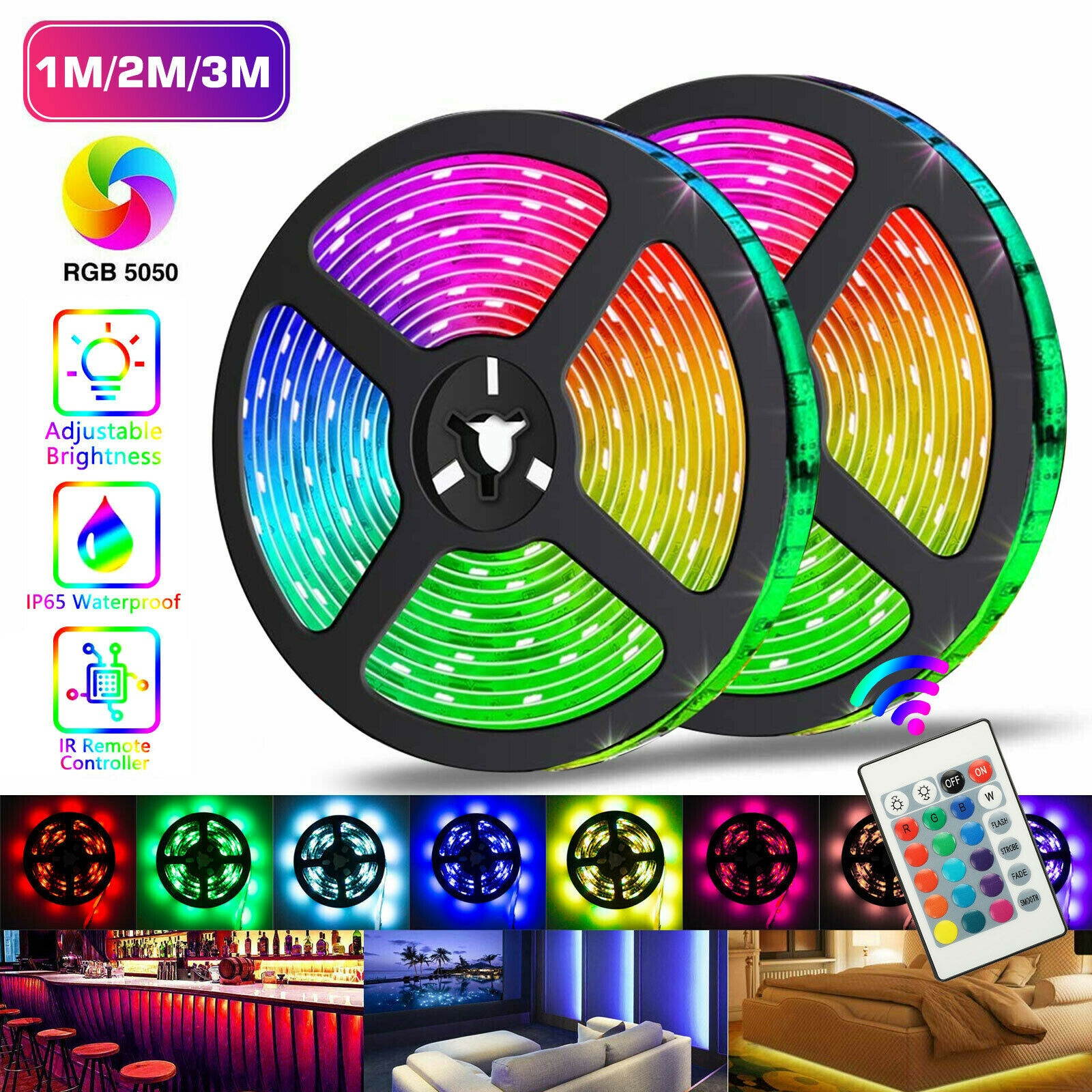5V USB LED Strip Lights TV Back Light 5050 RGB Colour Changing with 24Key Remote