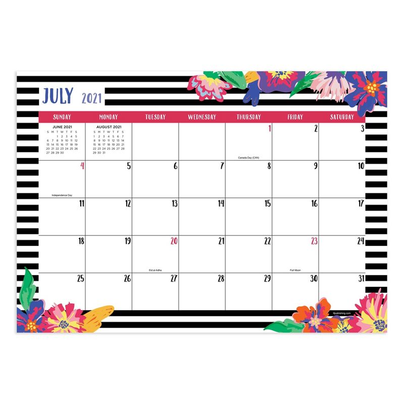 2021-22 Academic Desktop Calendar Bloom & Blossom Monthly Desk Pad Blotter - The Time Factory