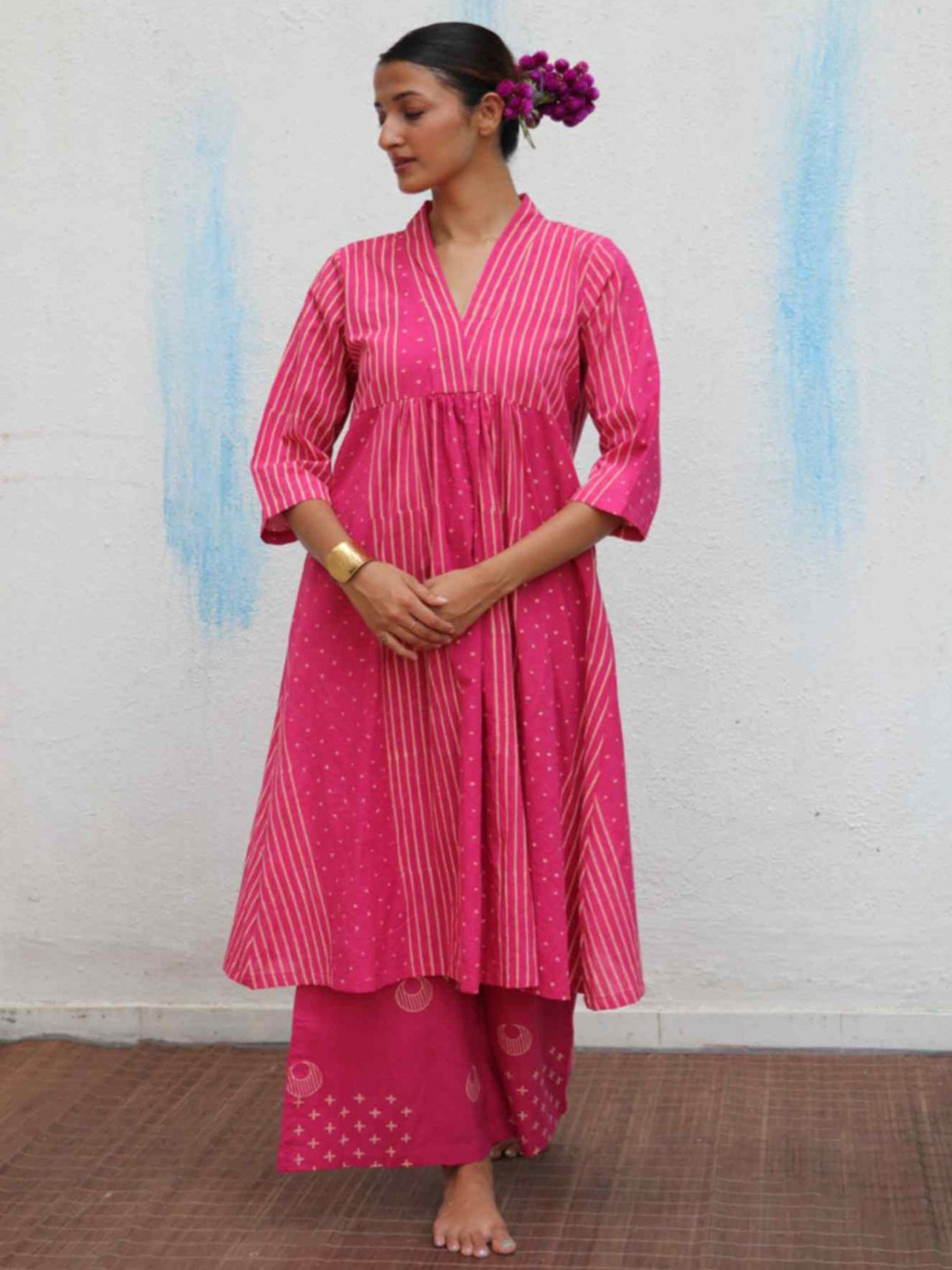 Chidiyaa Flower Girl Mrinali Blockprinted Cotton Kurta Set