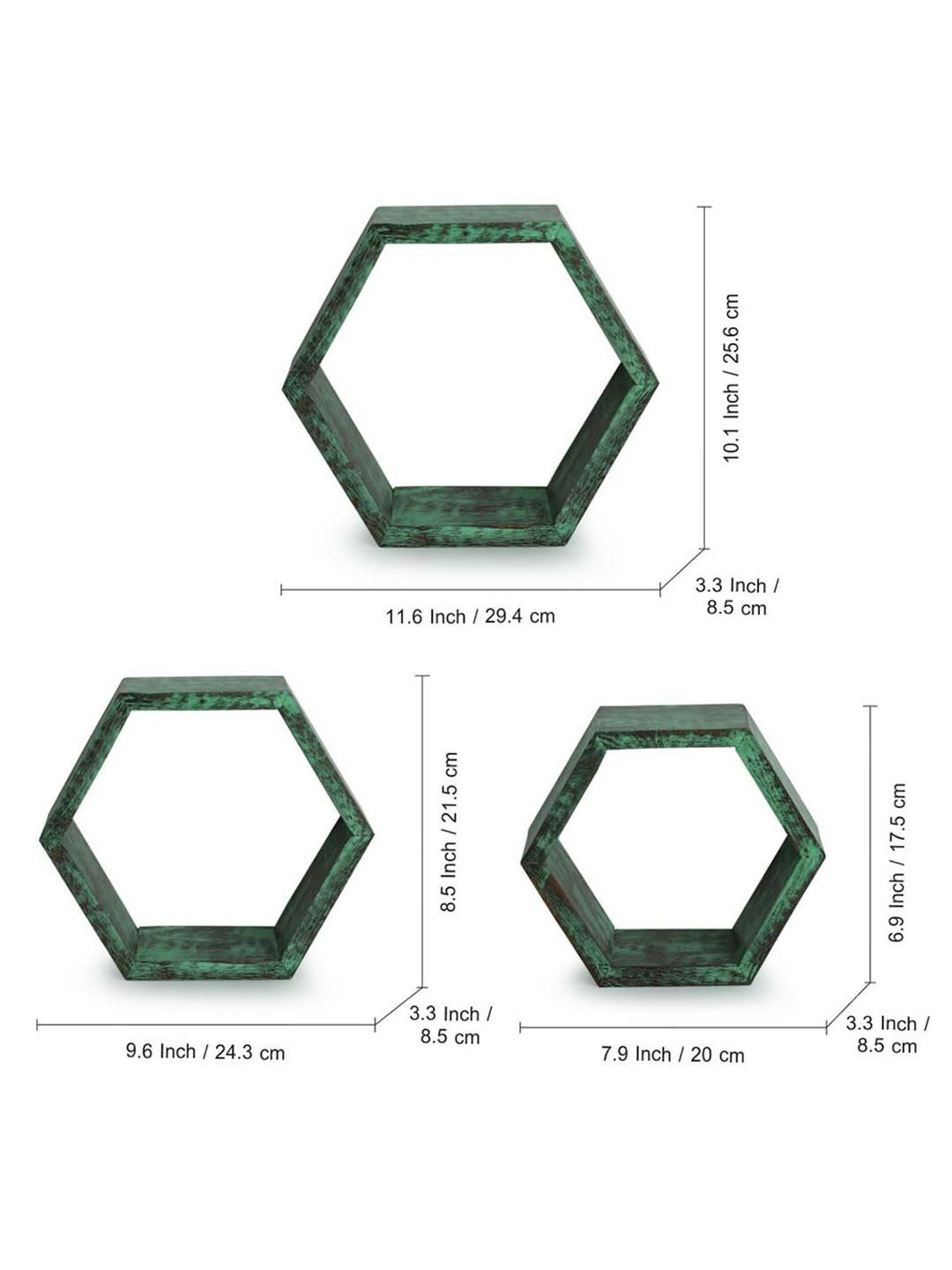 ExclusiveLane 'Rustic Hexagons' Antique Finish Nested Wall Shelves In Mango Wood (Set of 3)