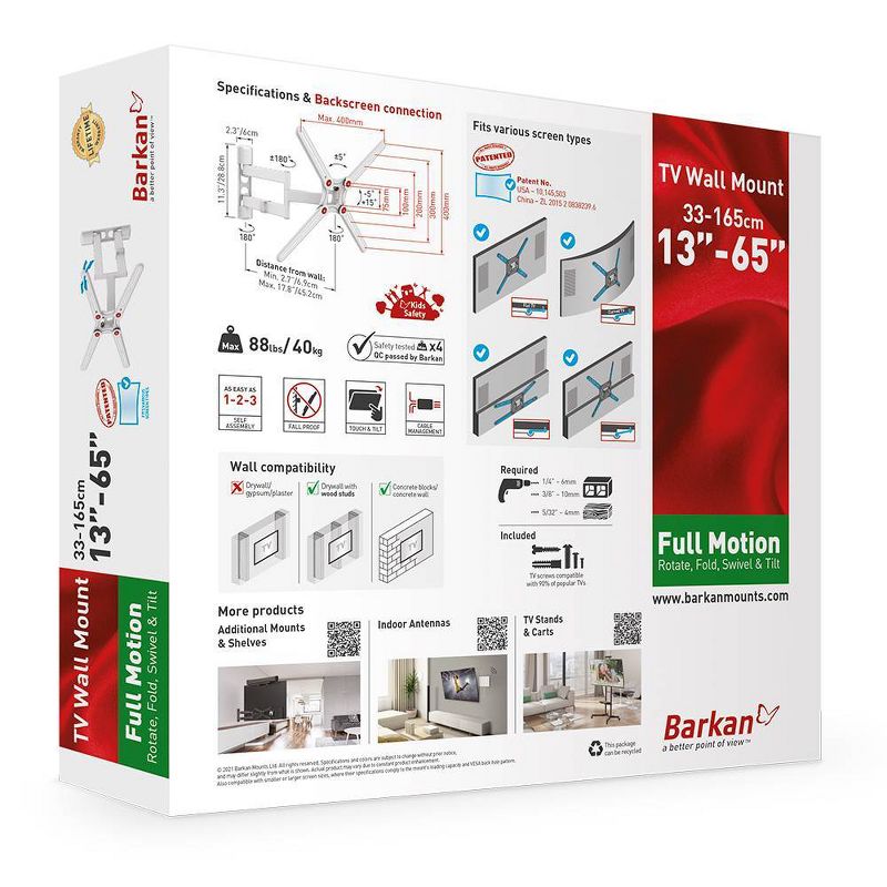 Barkan 13-65" 4-Movement / Full Motion TV Wall Mount - White