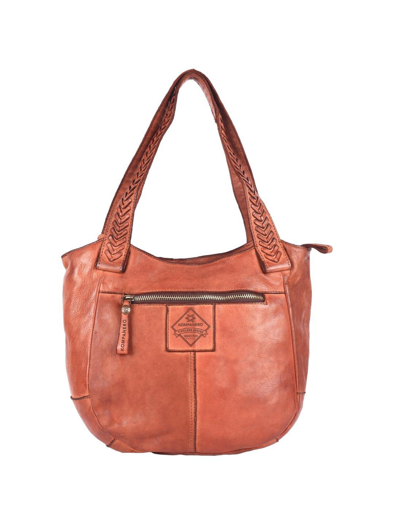 KOMPANERO Madison Cognac Textured Large Shoulder Handbag