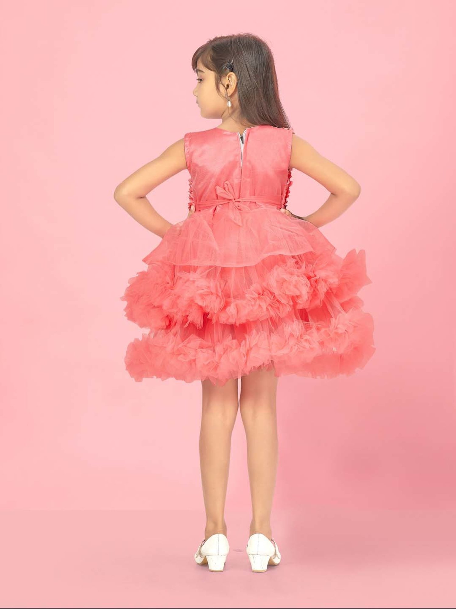 Aarika Kids Peach Textured Pattern Frock Dress