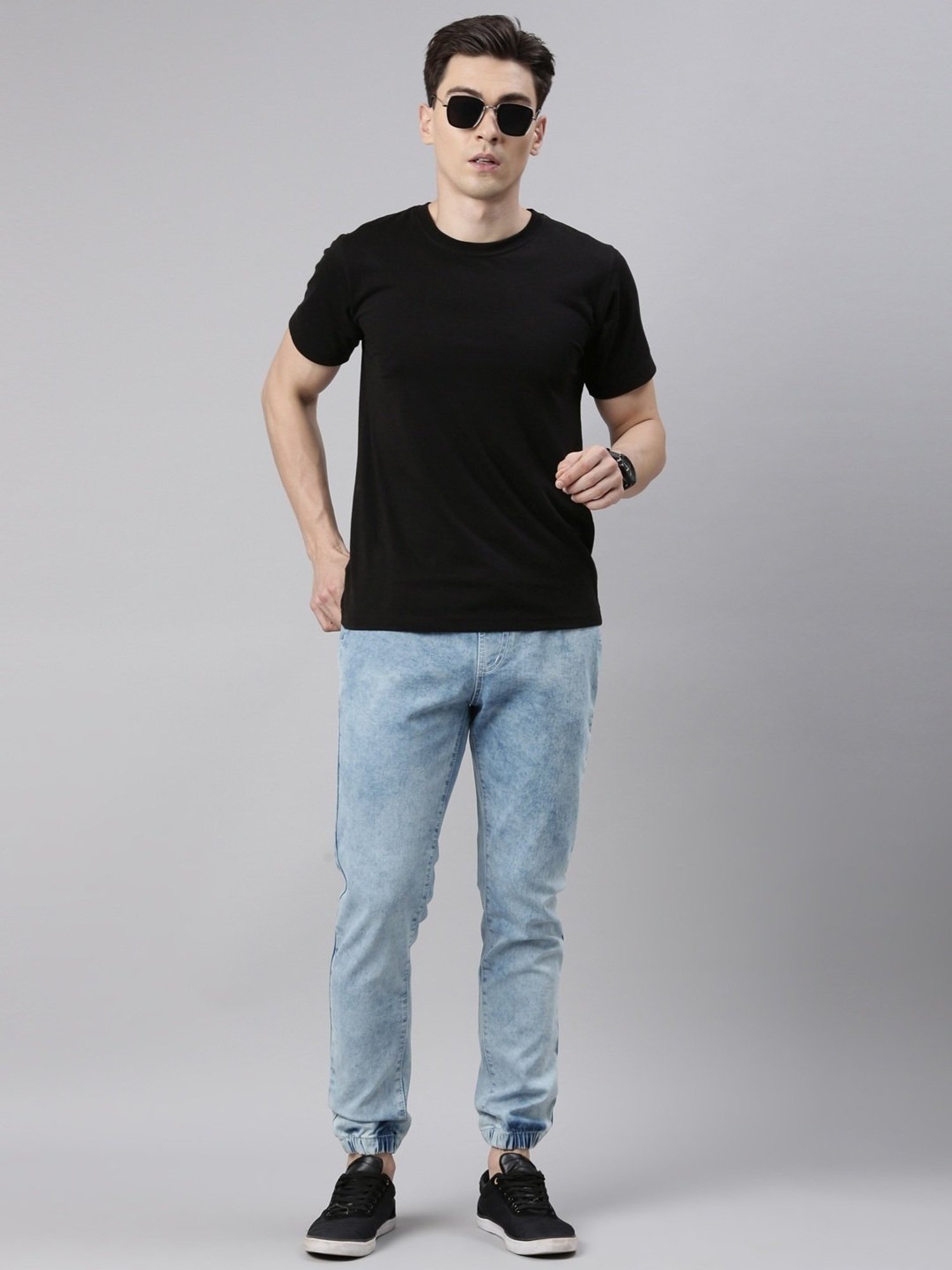 CINOCCI Light Blue Cotton Slim Fit Jogger Jeans