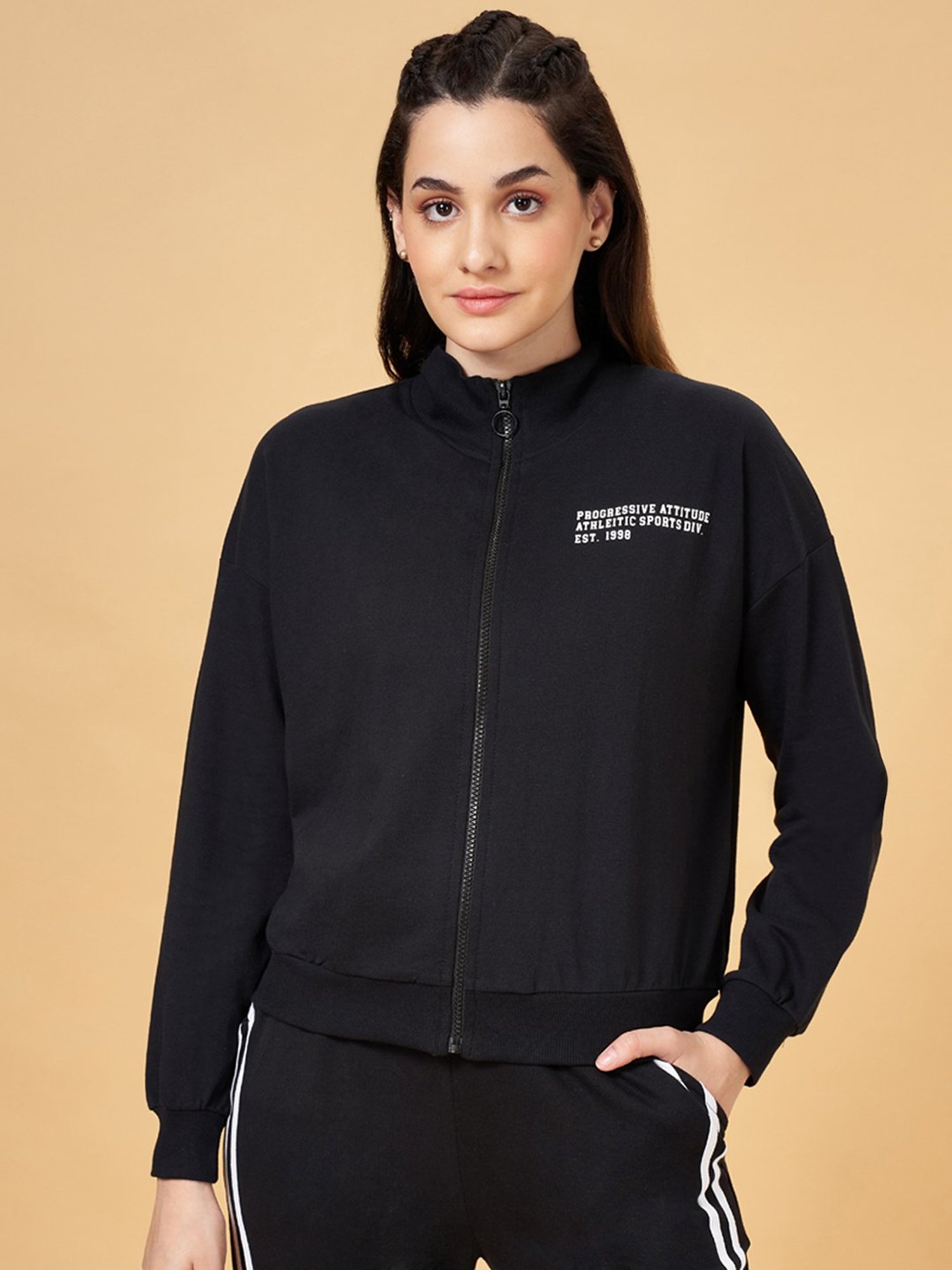 Ajile by Pantaloons Black Cotton Printed Sports Jacket