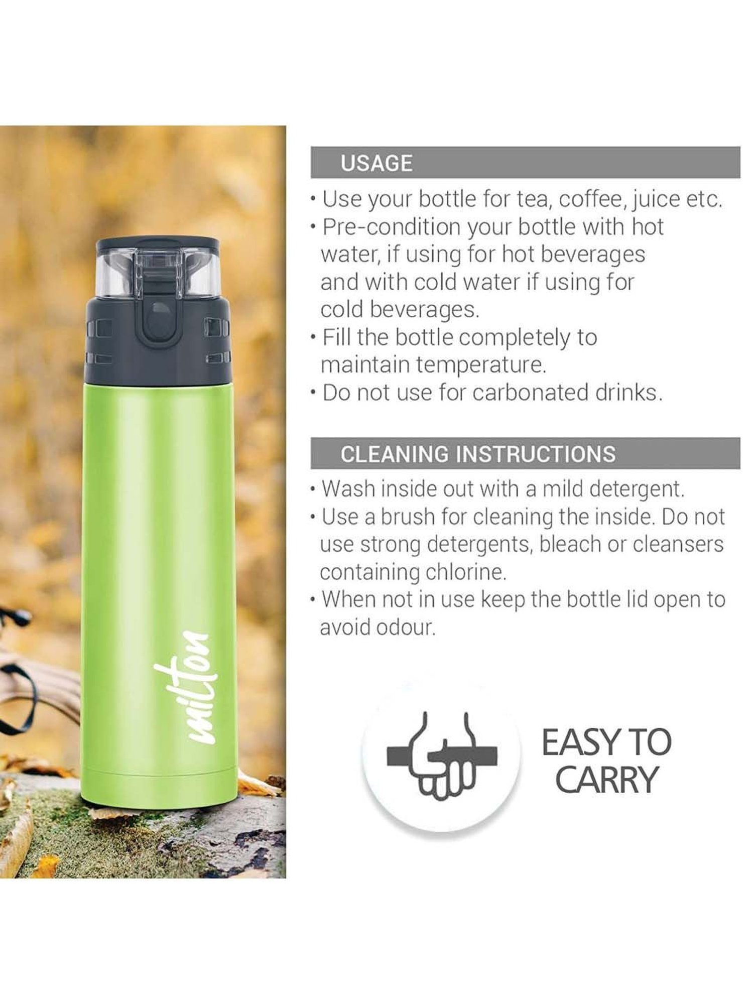 Milton Atlantis 600 Green Thermosteel Insulated Water Bottle (0.5 L)