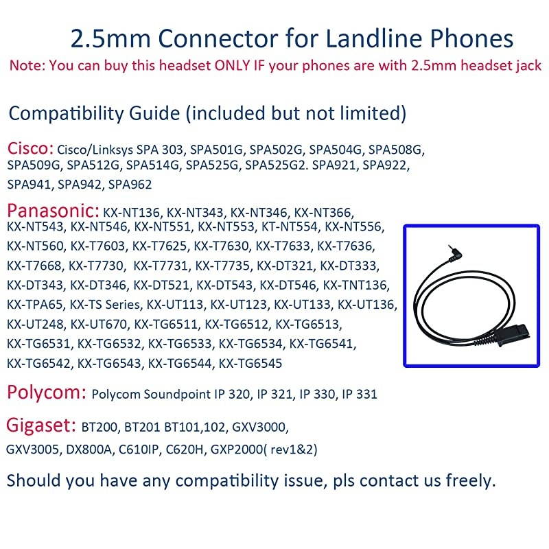 Telephone Headset for Landline Phones with Noise Cancelling Microphone for Cisco SPA Panasonic KXNT366 KXTGF380M KXTG6543 Gigaset Uniden Grandstream DECT Cordless Phones