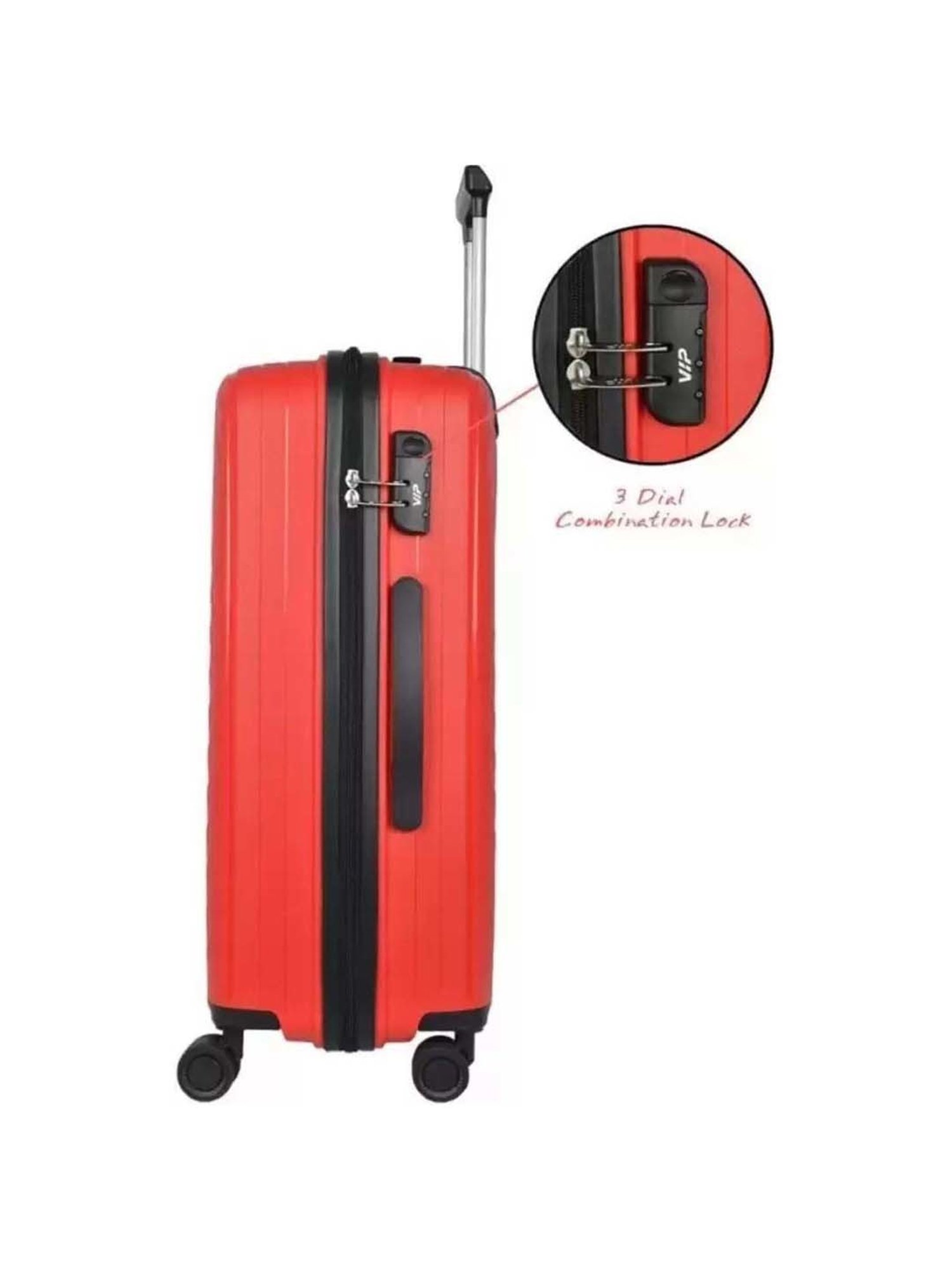 VIP Quad Red Textured Trolley Bag Pack of 3 - 53cms,63cms & 73cms
