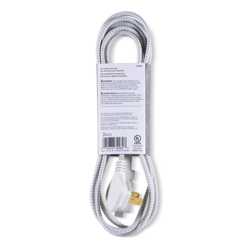 Cordinate 8' 3 Outlet Polarized Extension Cord Gray/White