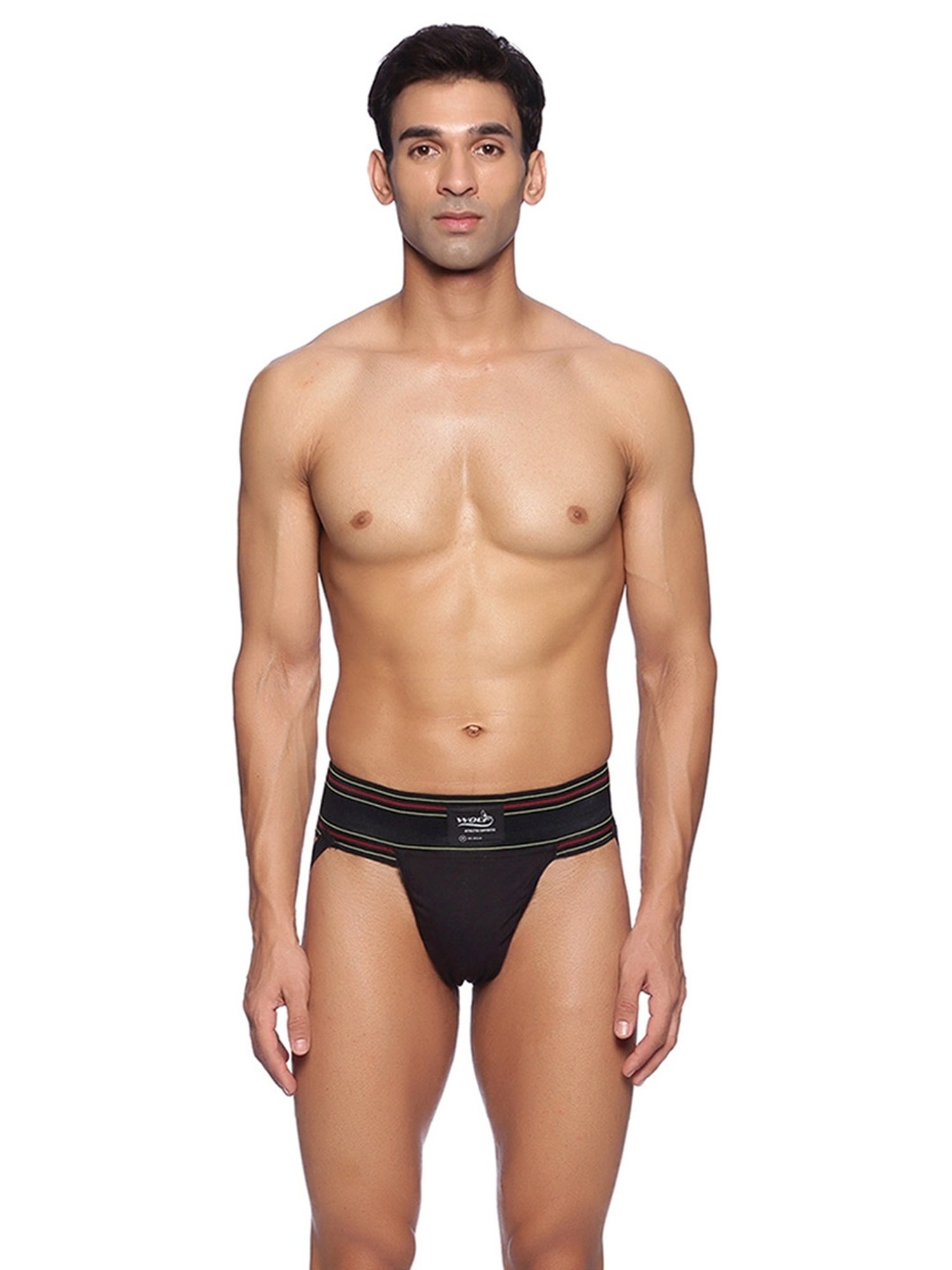 Omtex Men's Athletic Wolf Jockstraps Supporter Pack of 2 (Black) Size - L