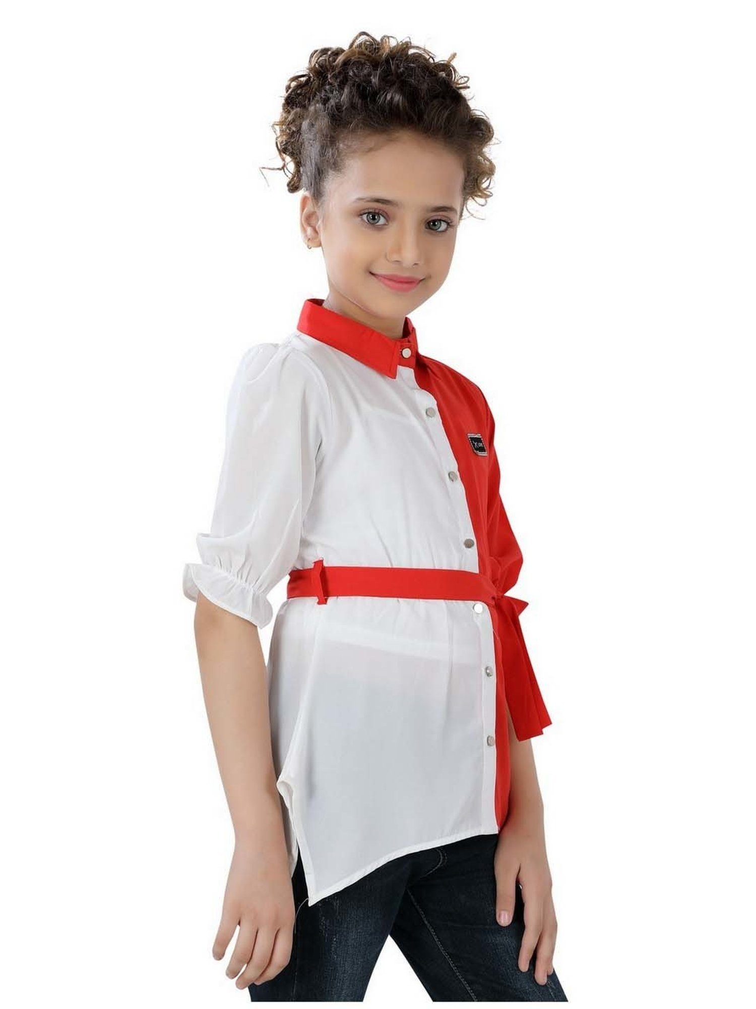 poplins Kids Red & White Cotton Color Block Top