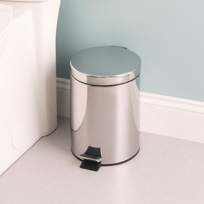Home Basics  5 Liter Polished Stainless Steel Round Waste Bin, Silver