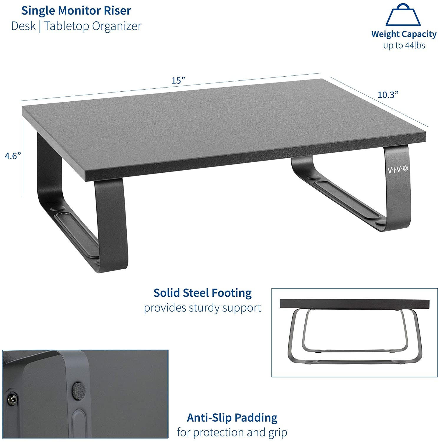 VIVO Black Wood 24" Wide Desktop Stand Ergonomic TV Monitor Riser Desk Organizer