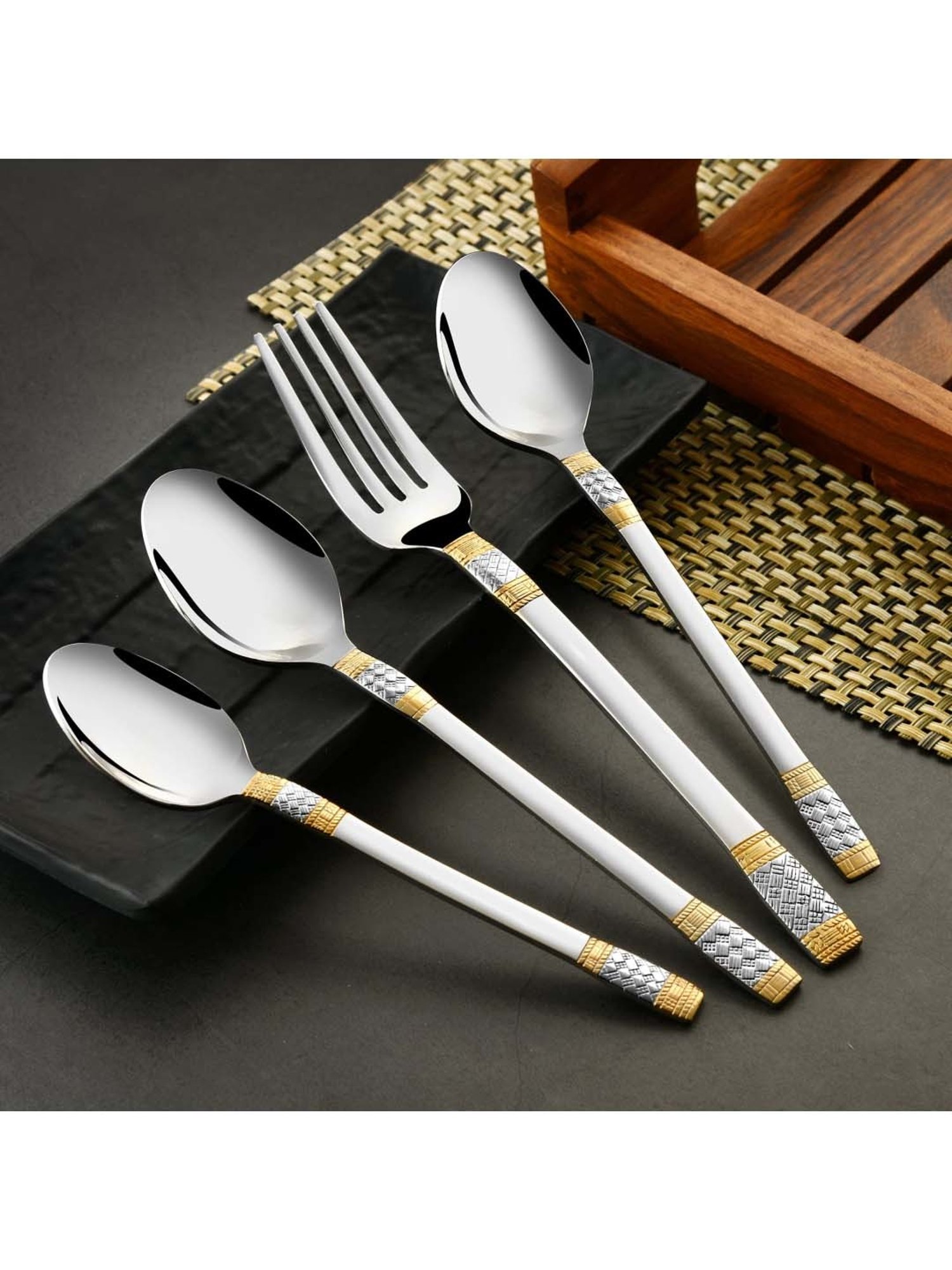 FnS Celebration Silver & Gold Stainless Steel Cutlery - Set of 24