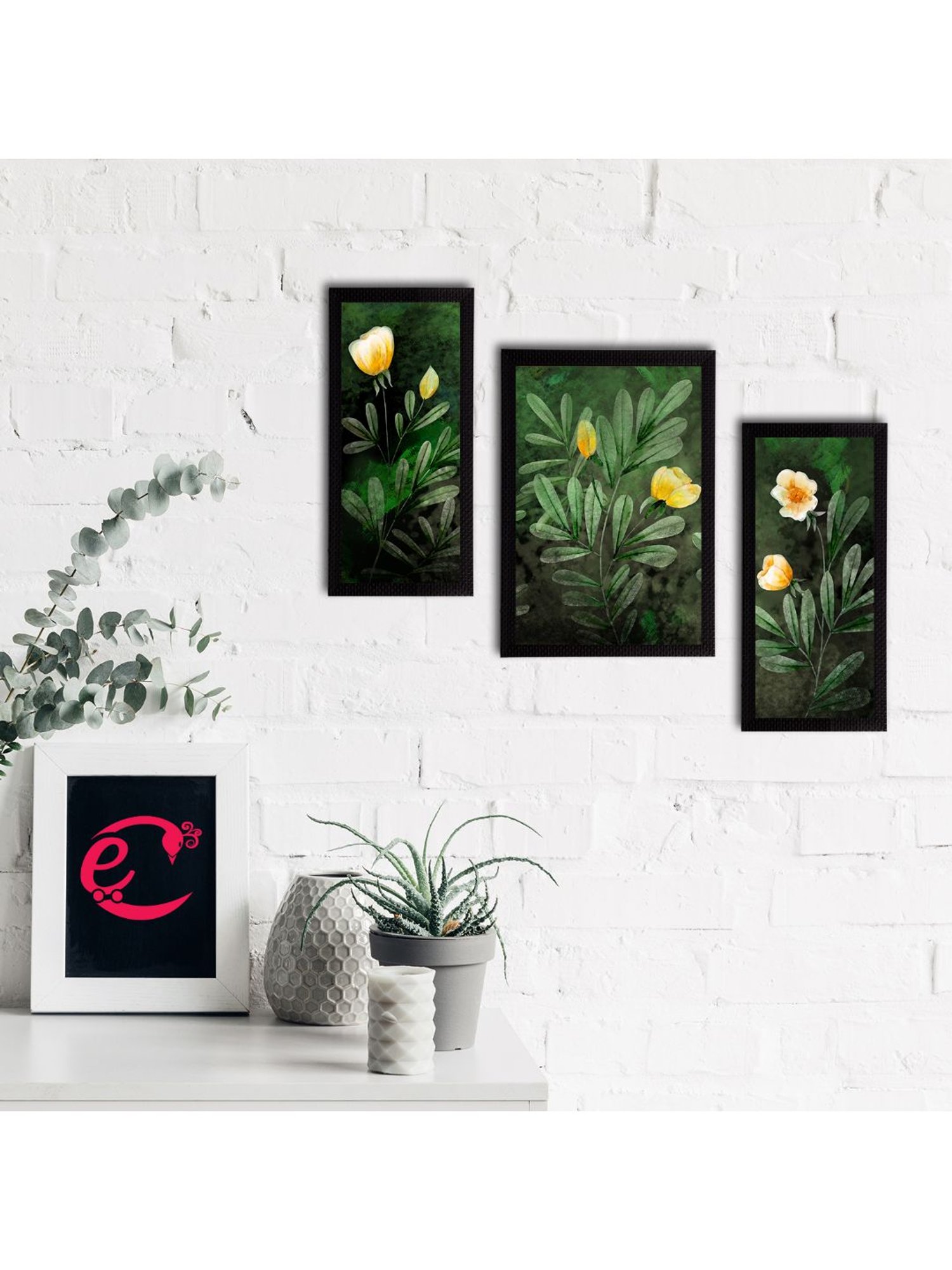 eCraftIndia Set of 3 Botanical and Floral Satin Matt Textured UV Art Painting