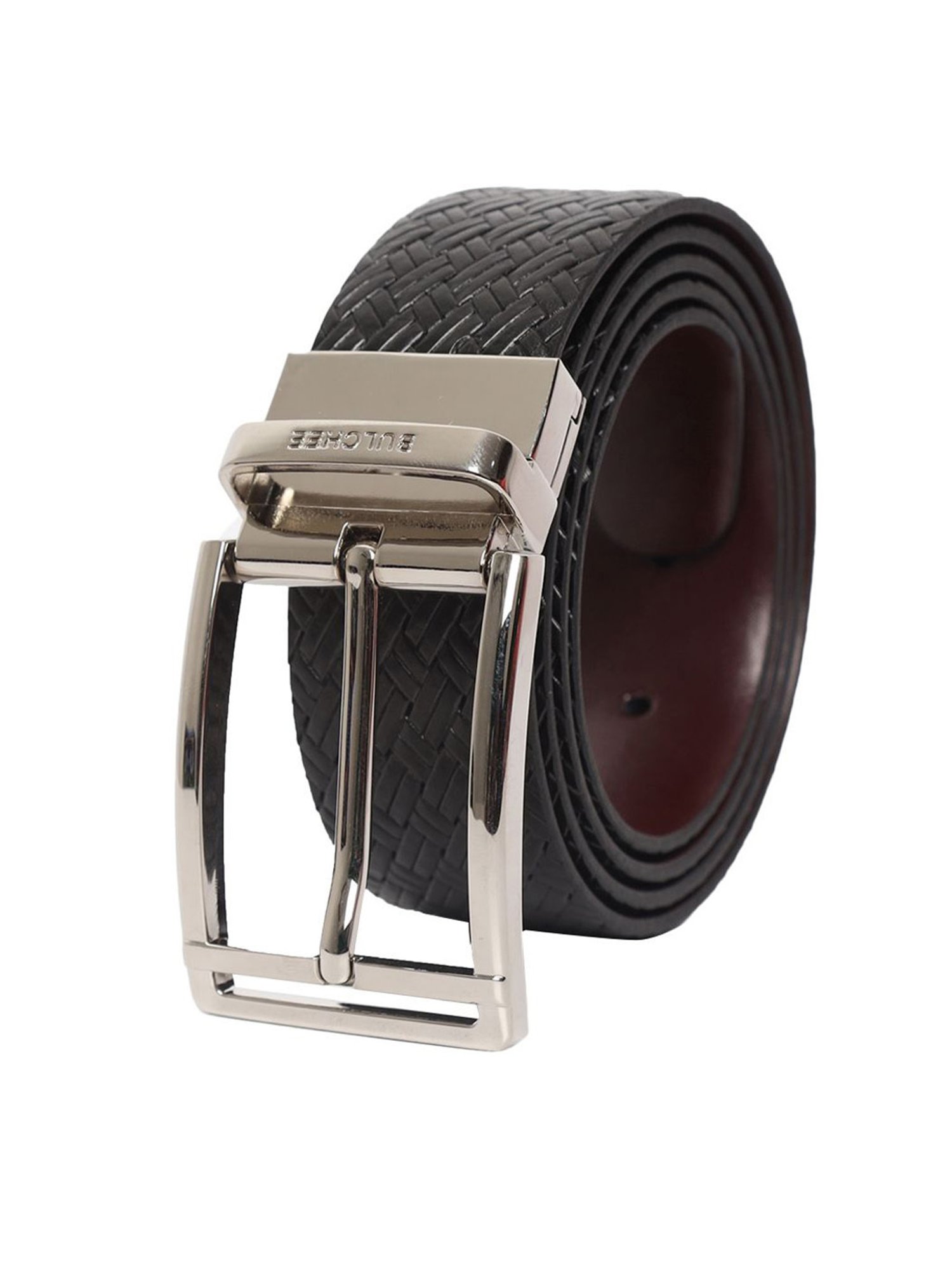 Bulchee Black & Maroon Leather Textured Reversible Belt