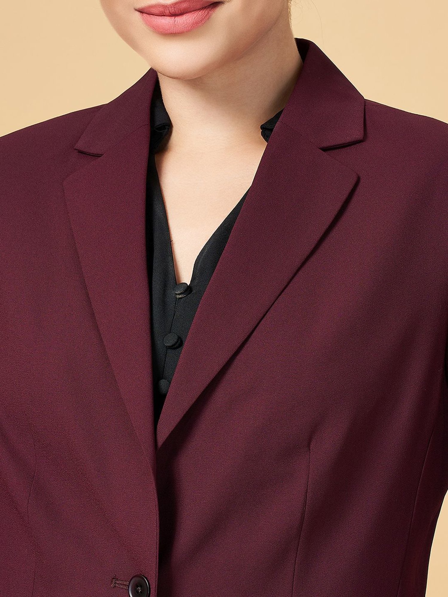 Annabelle by Pantaloons Maroon Regular Fit Blazer