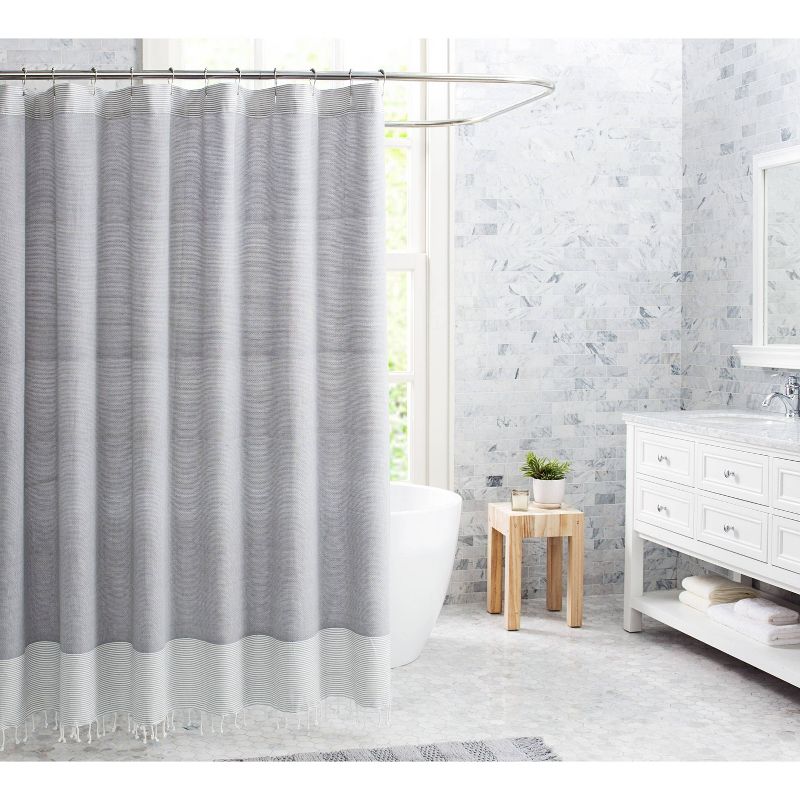 Fringe Cotton Shower Curtain Gray - VCNY