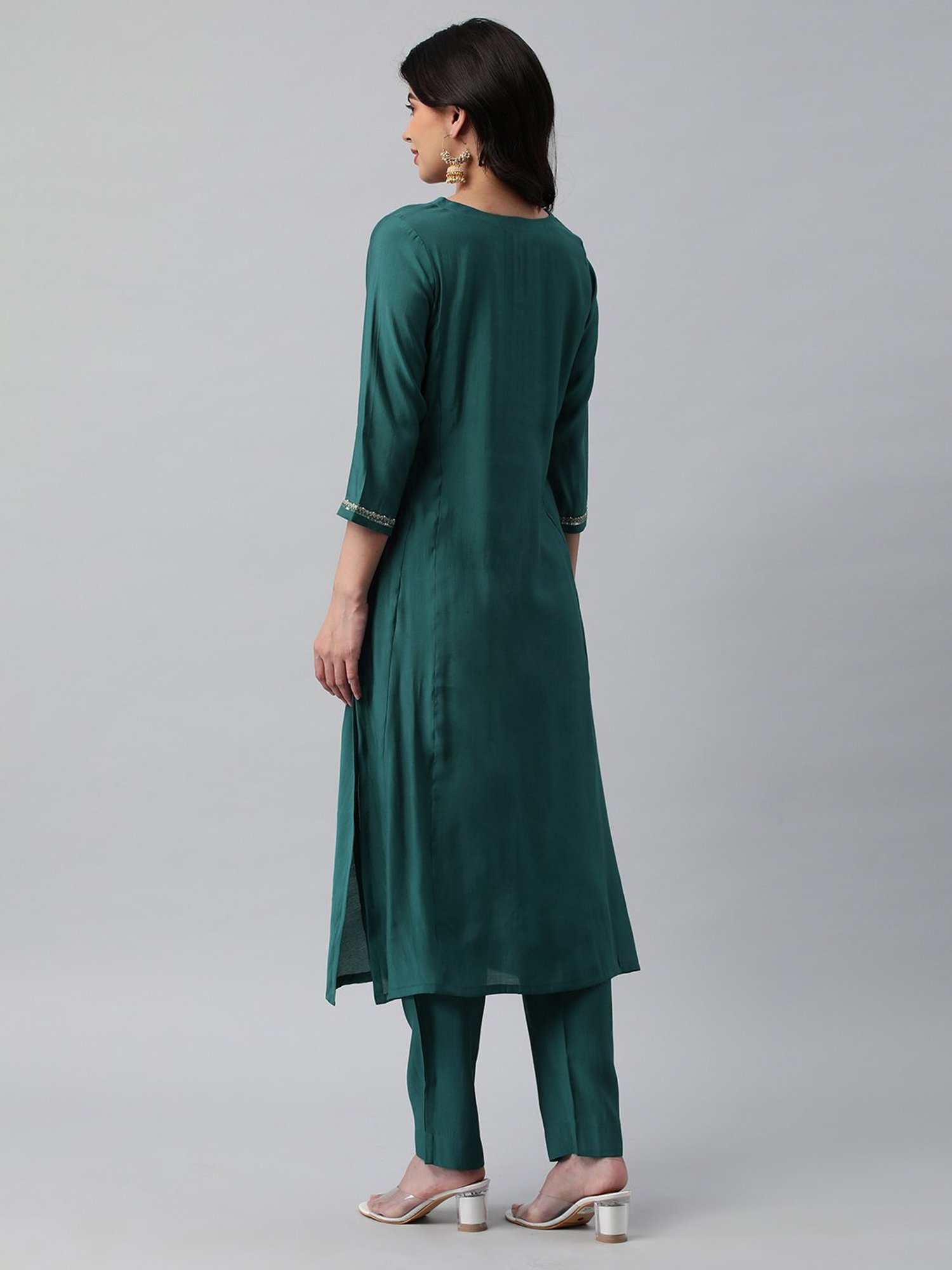 Kami Kubi Green Embroidered A Line Kurta