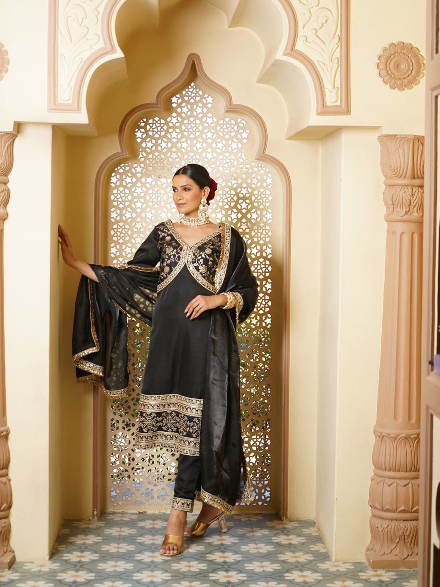 Monk and Mei Ghazal Brocade Kurta, Sharara & Dupatta