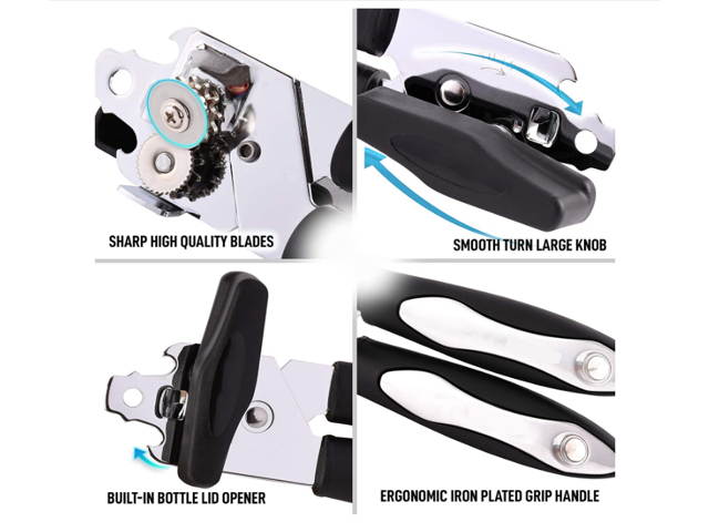 Zulay Can Opener With Stainless Steel Blades - Ergonomic Grip Soft Edge Manual Can Opener - Smooth To Operate Hand Can Opener With Large Turn Knob