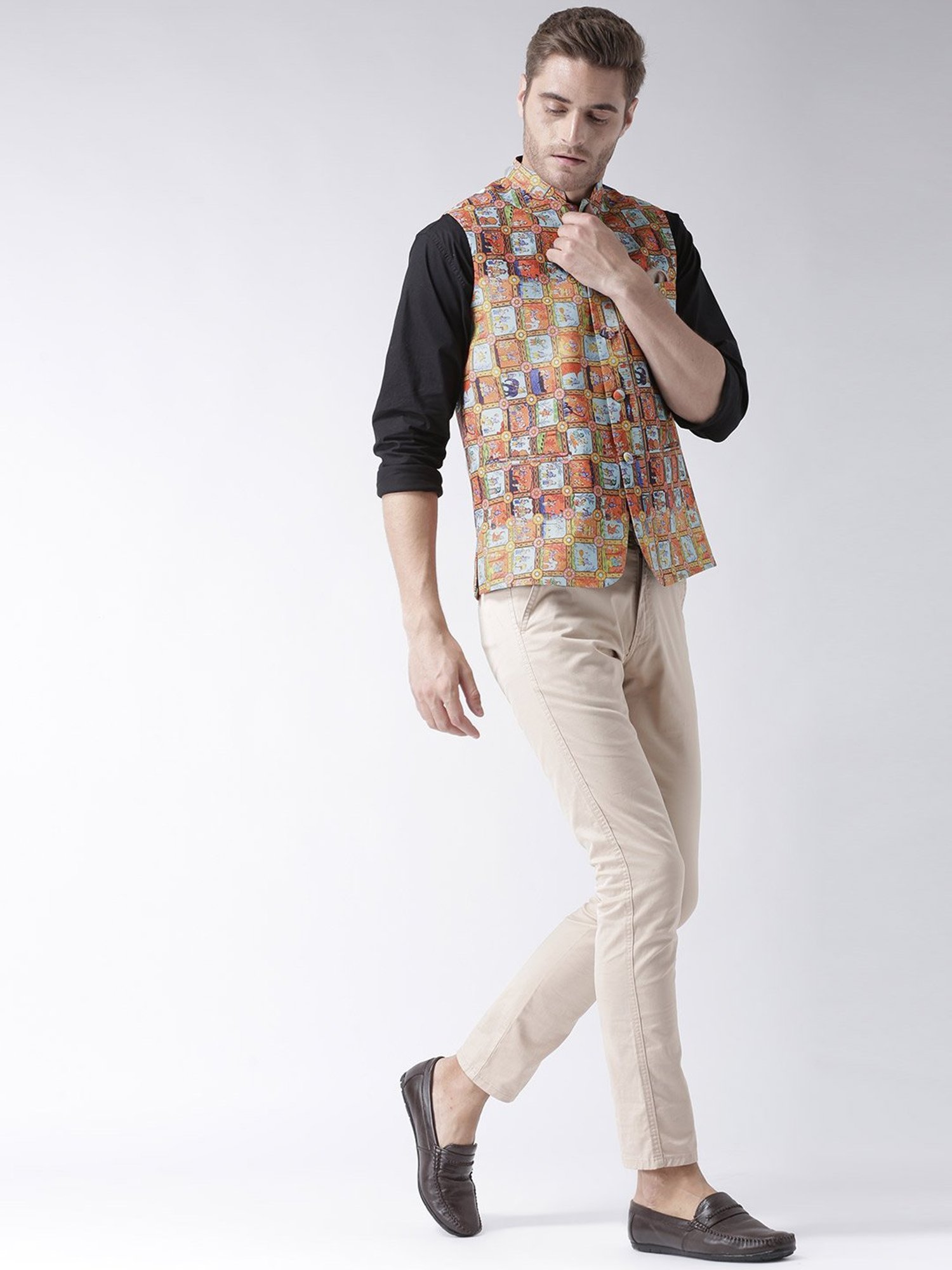 Hangup Plus Multicolor Regular Fit Printed Nehru Jacket