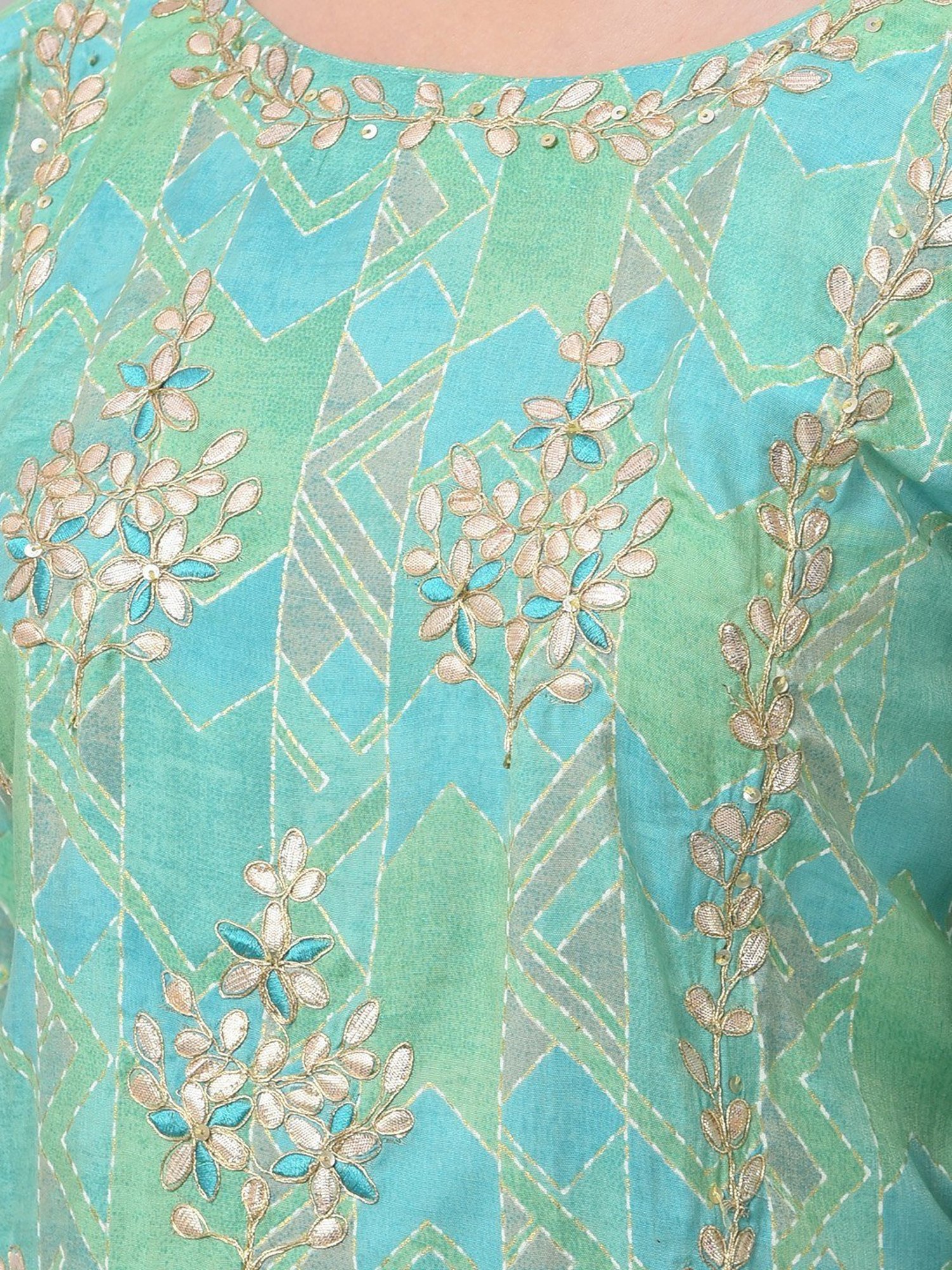 Dollar Missy Green & Blue Embroidered Straight Kurta