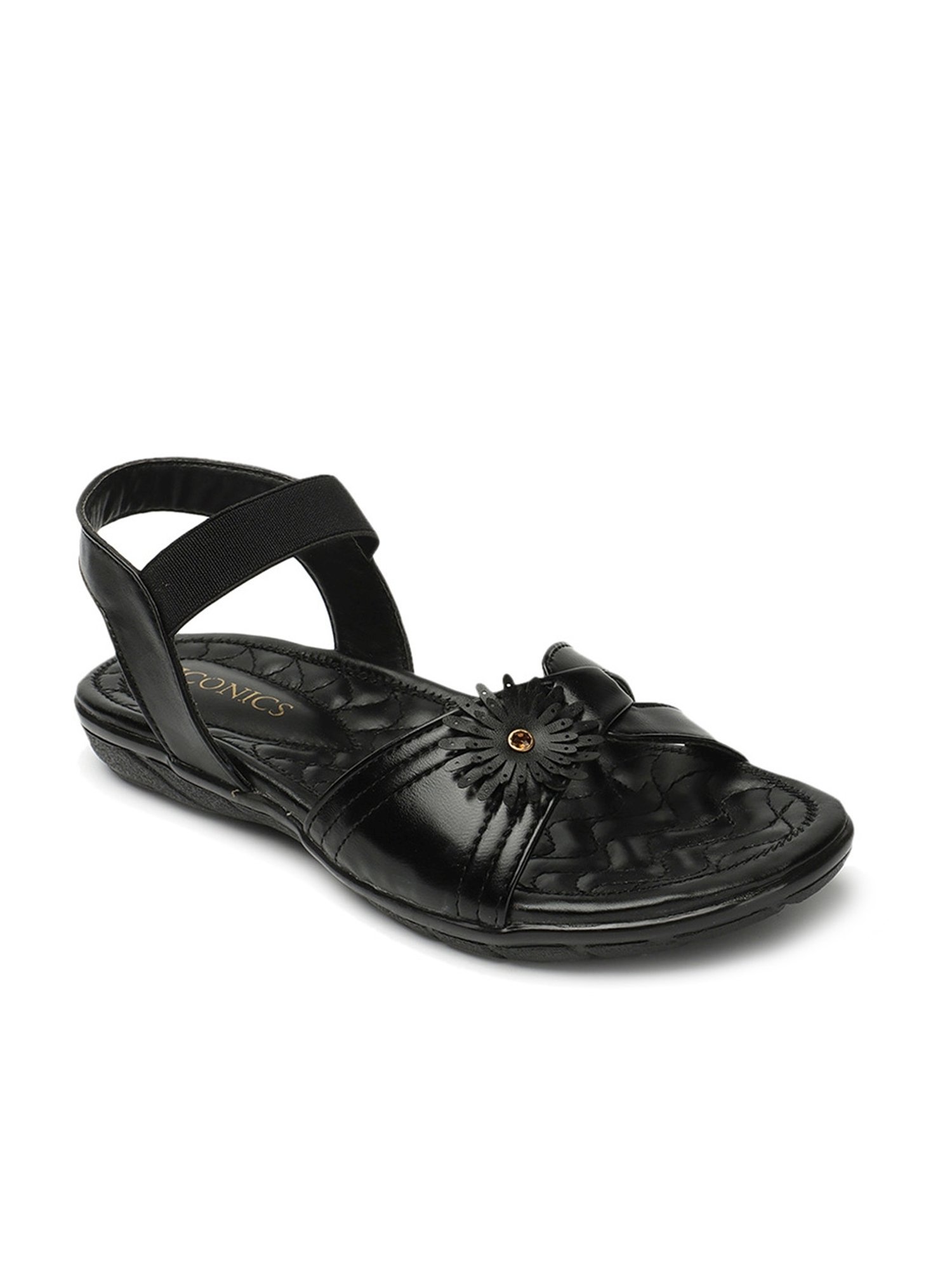 Iconics Women's Black Ankle Strap Sandals