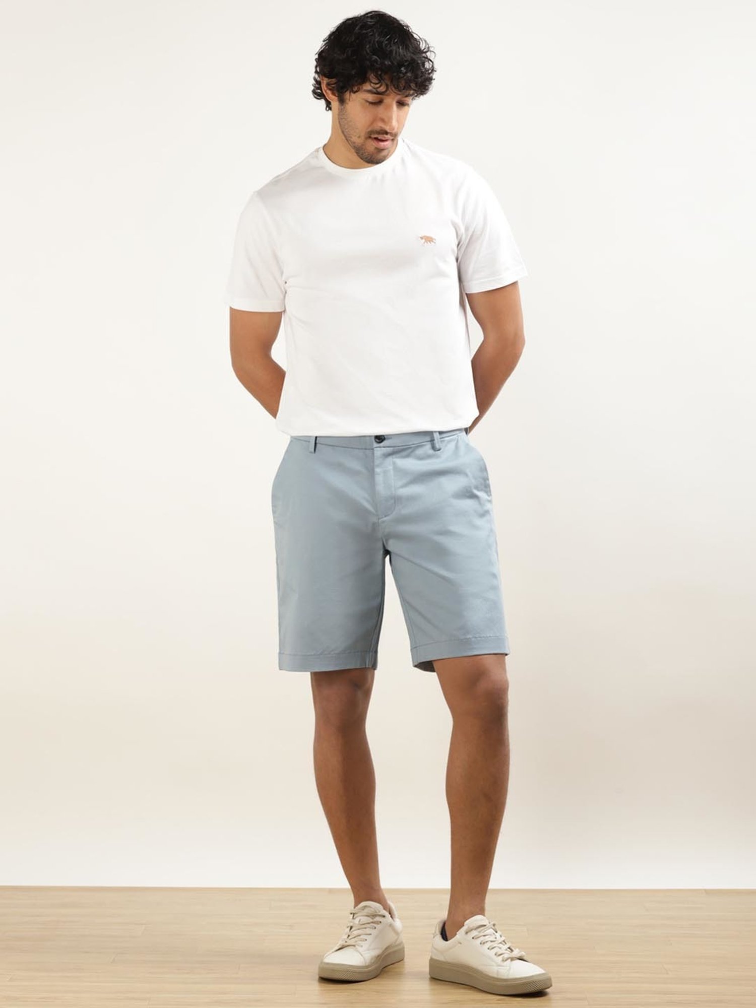 Andamen Blue Cotton Regular Fit Shorts
